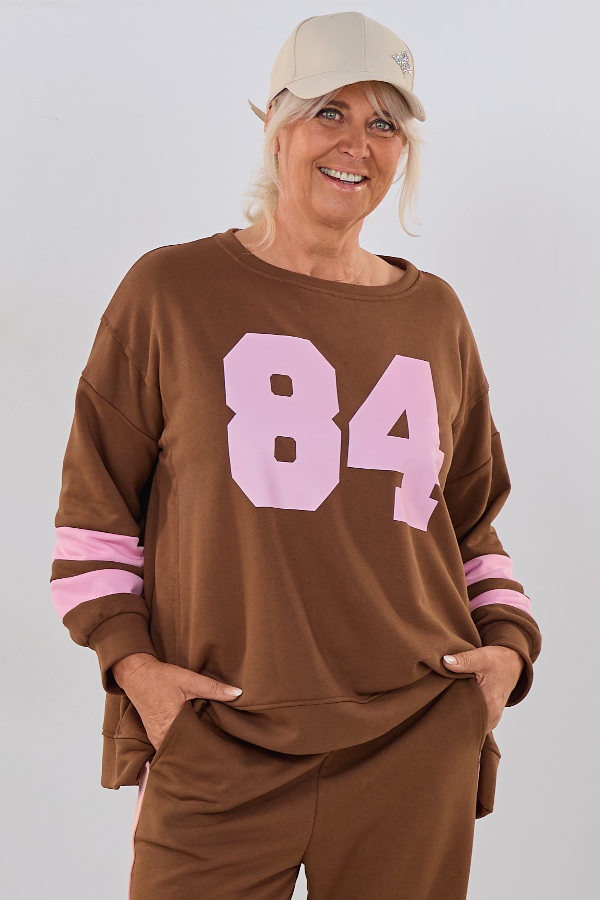Sweaty mit Print und Streifen, braun-rosa