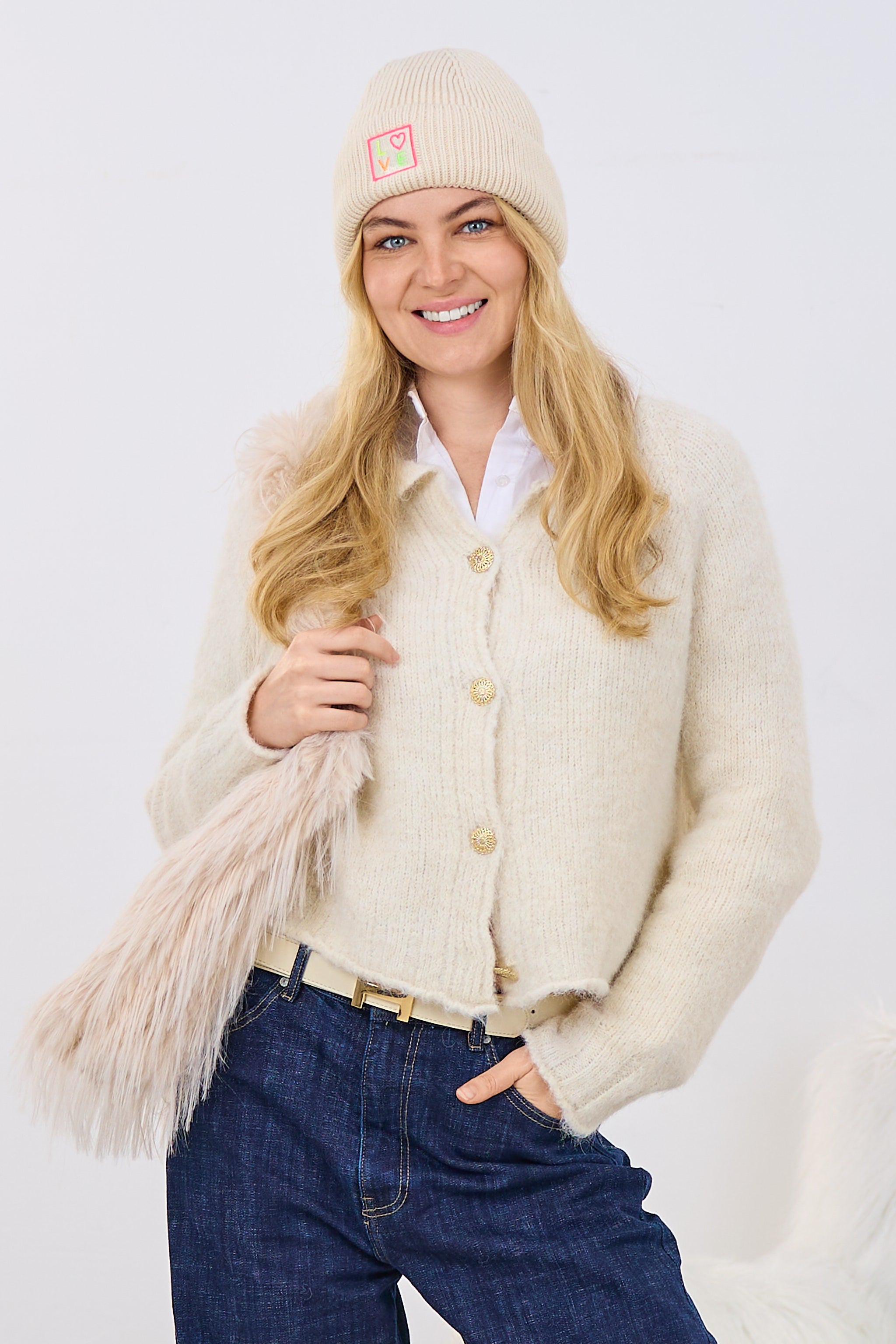 Cardigan mit goldfarbenen Knöpfen, beige