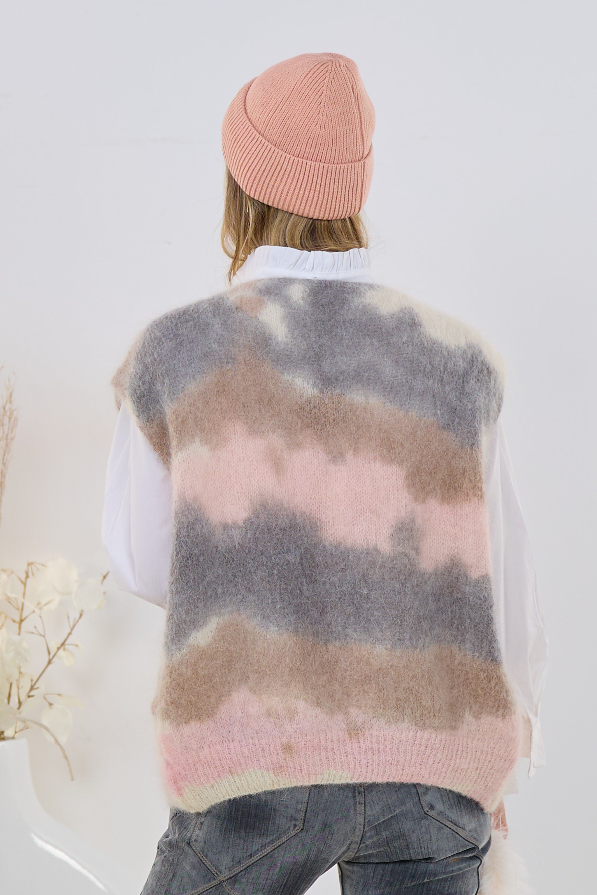 Mohair Weste, rosa-grau-creme