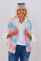 Mohair Weste, pink-blau-creme