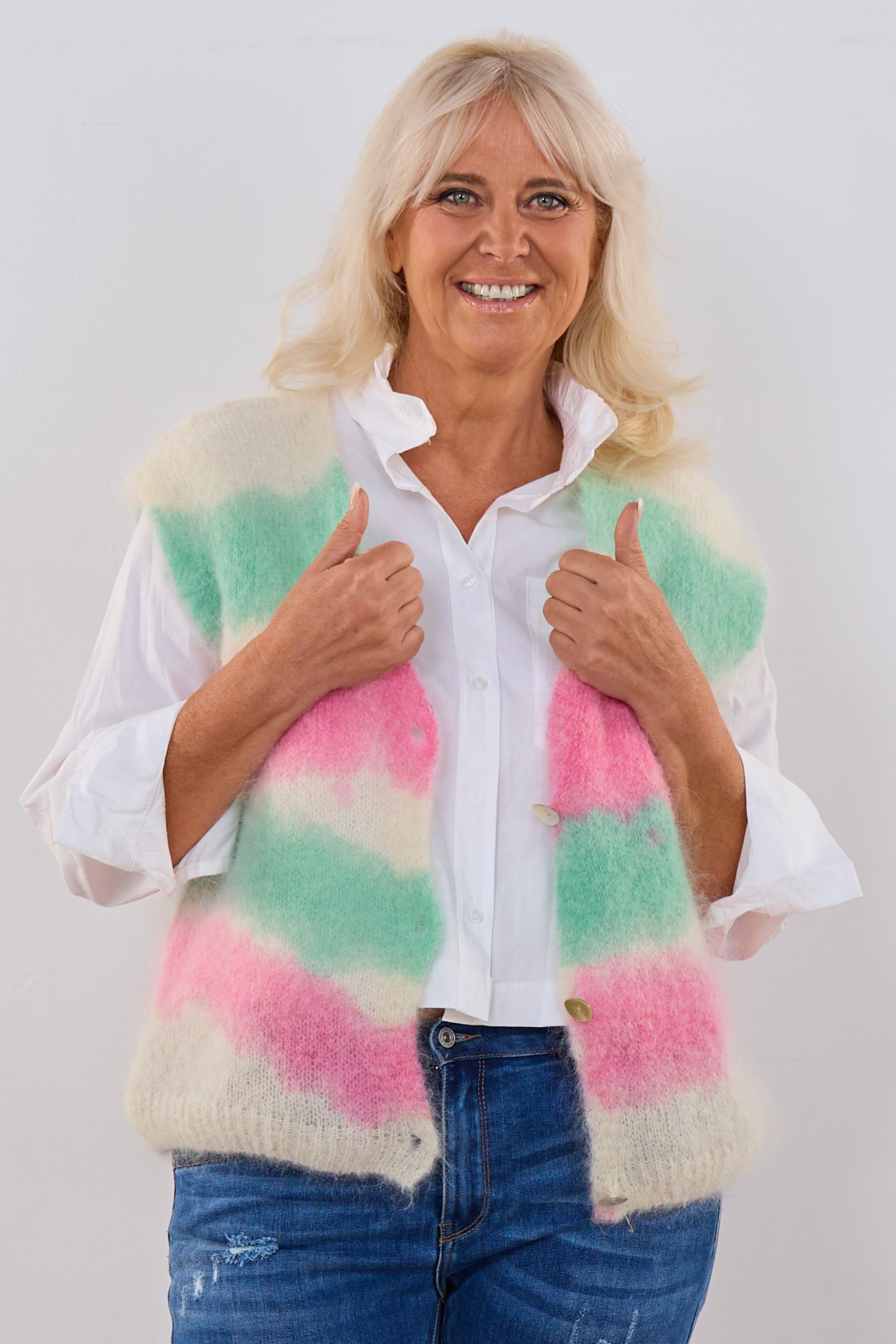 Mohair Weste, pink-mint-creme