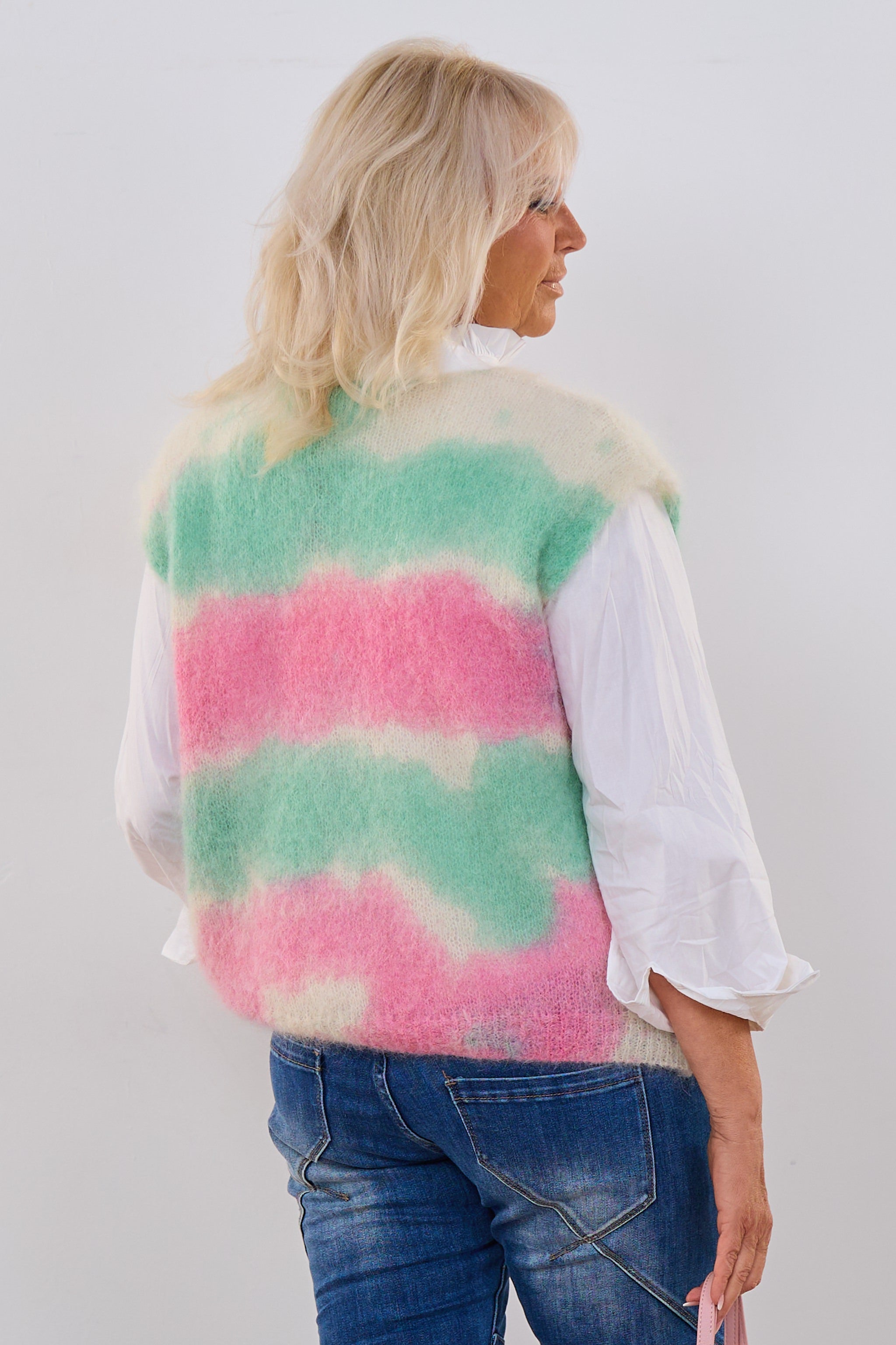 Mohair Weste, pink-mint-creme