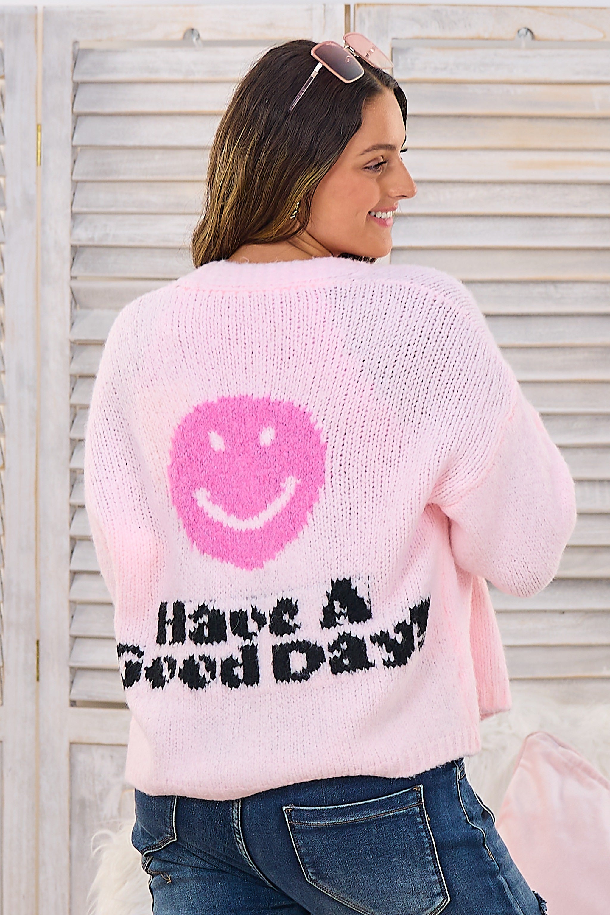 Cardigan mit Smiley, rosa-pink-schwarz