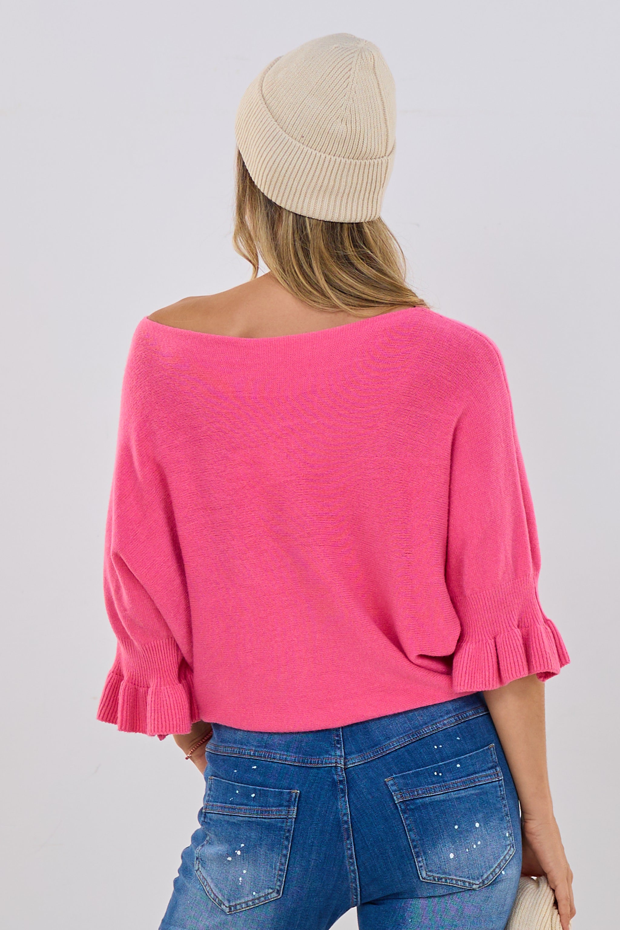 Strickpulli mit Rüschenärmeln, pink