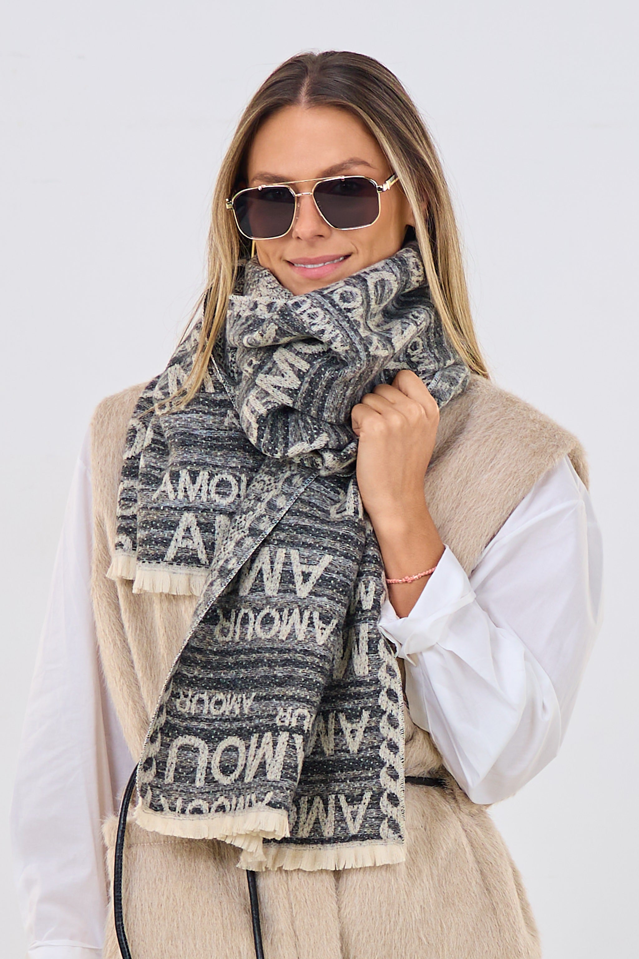 Schal AMOUR, anthrazit-beige-grau