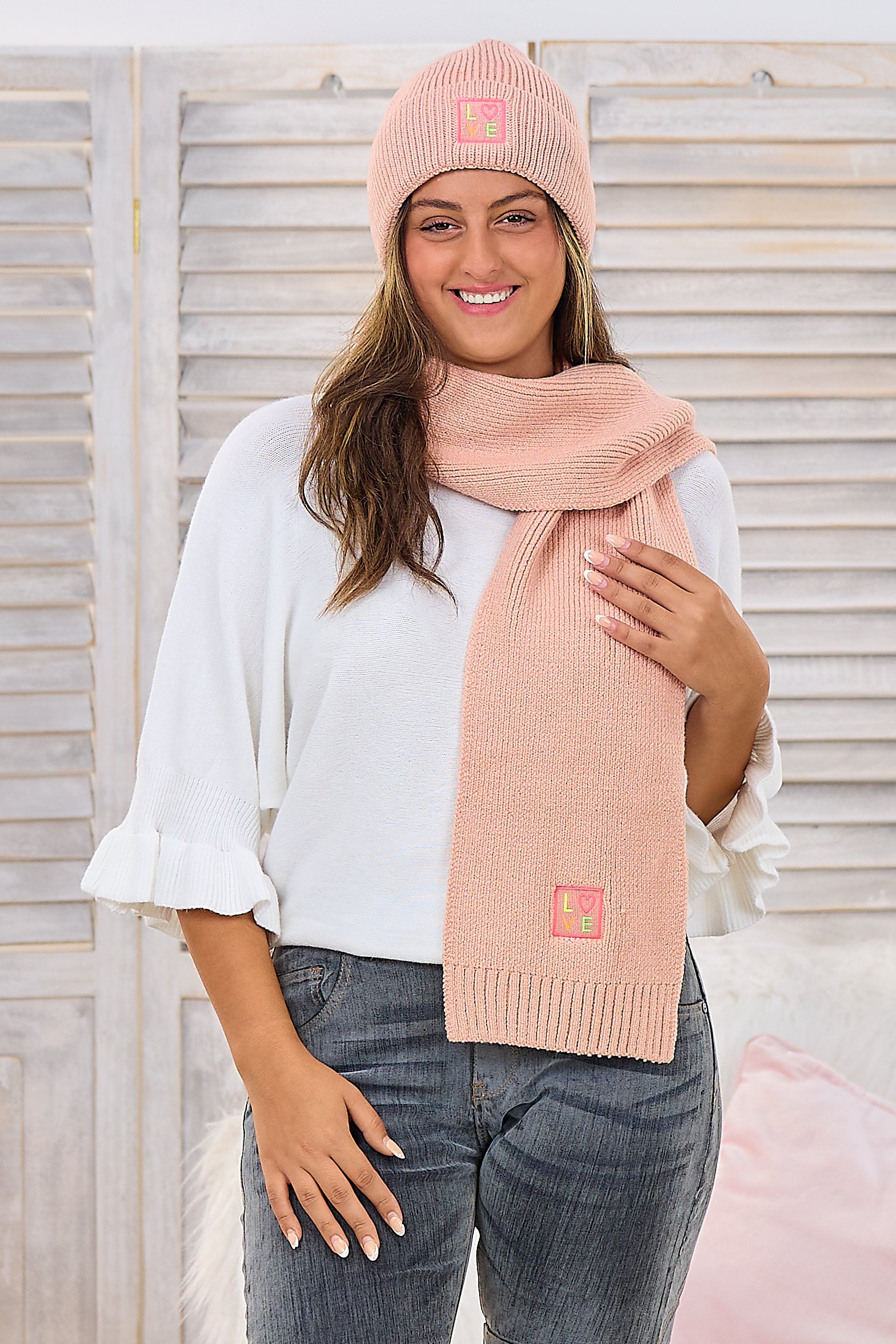 Strickpulli mit Rüschenärmeln, ecru