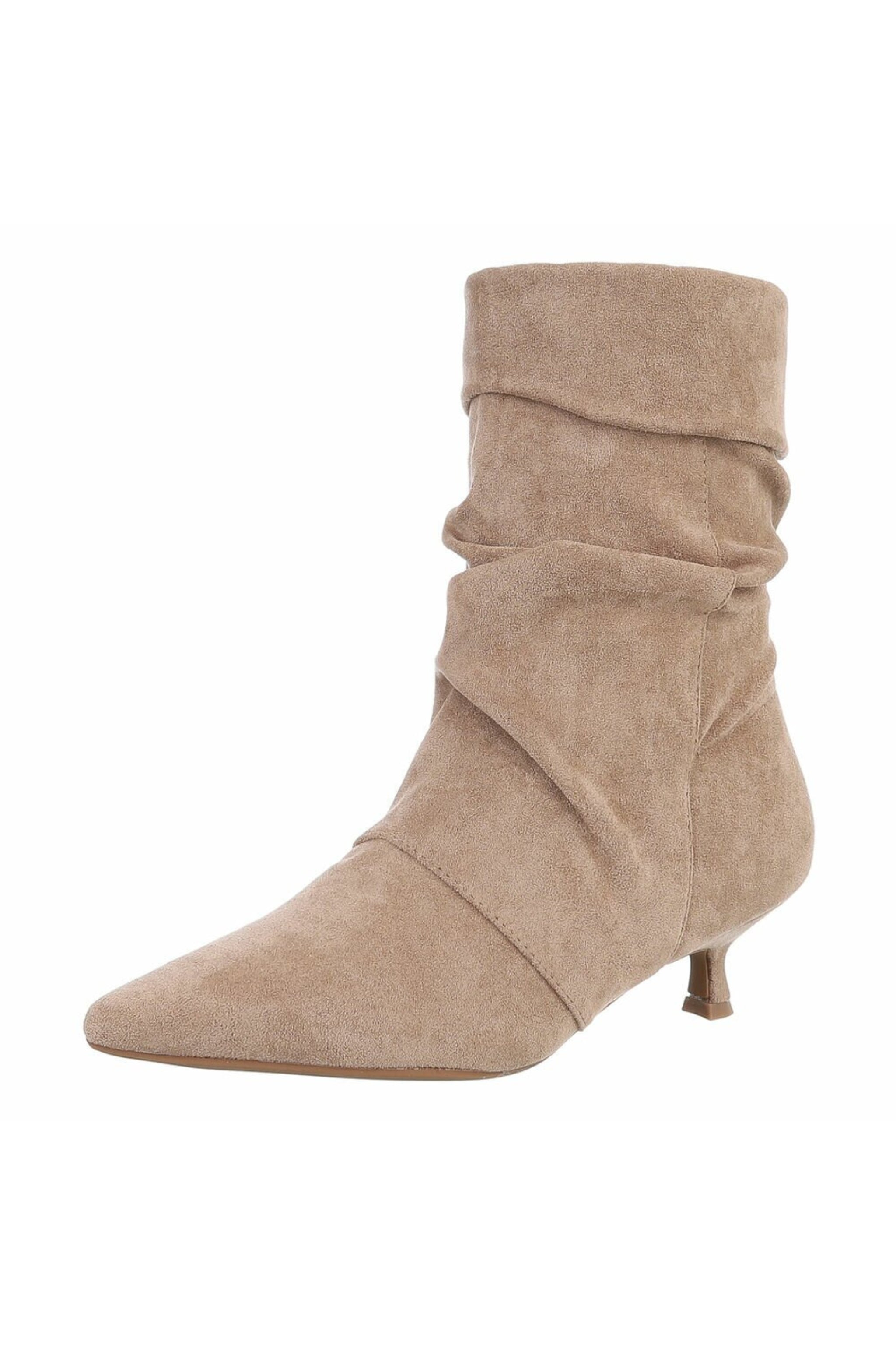 Spitze Stiefelette in Wildlederoptik, beige