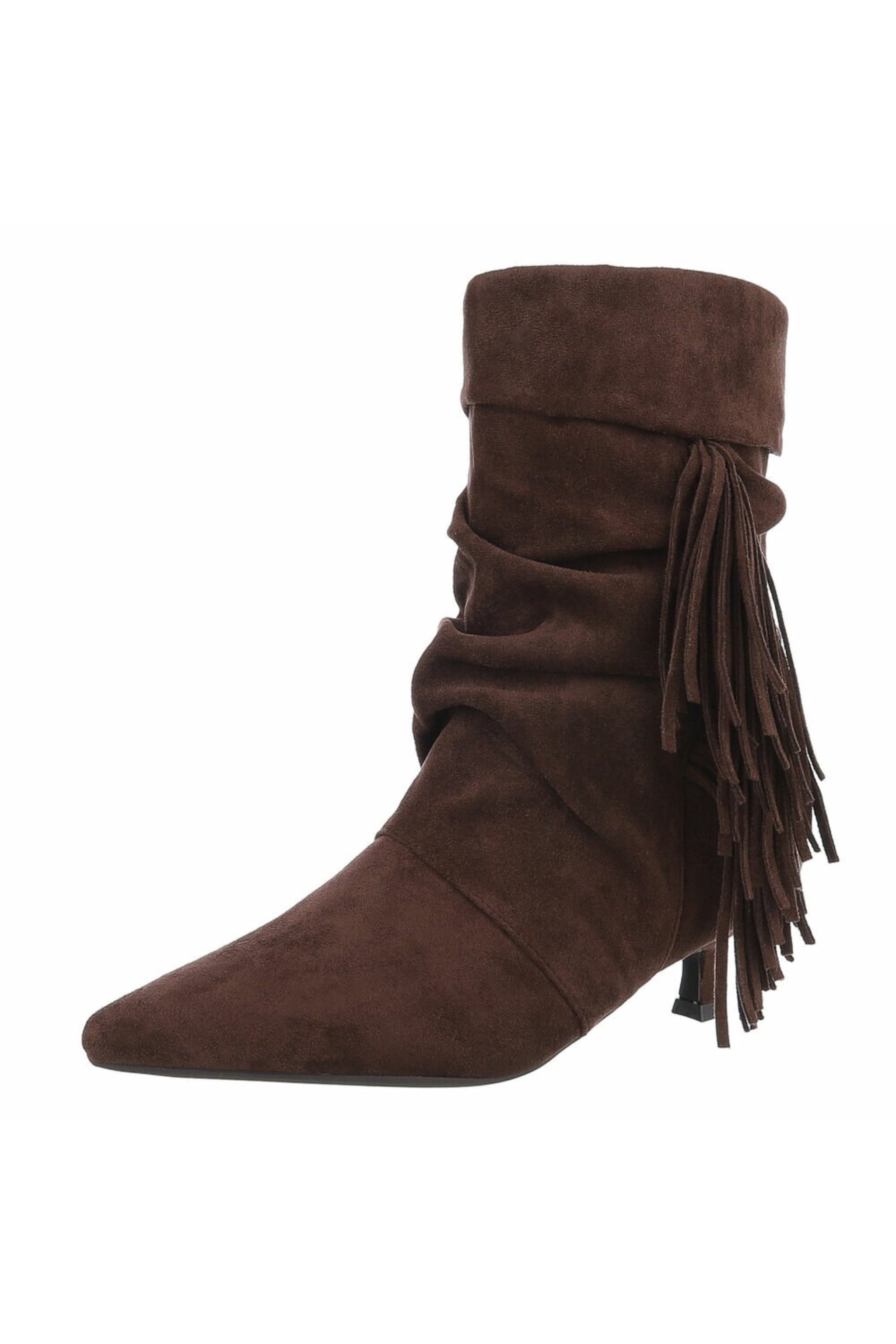 Stiefelette in Wildlederoptik mit Fransen, braun