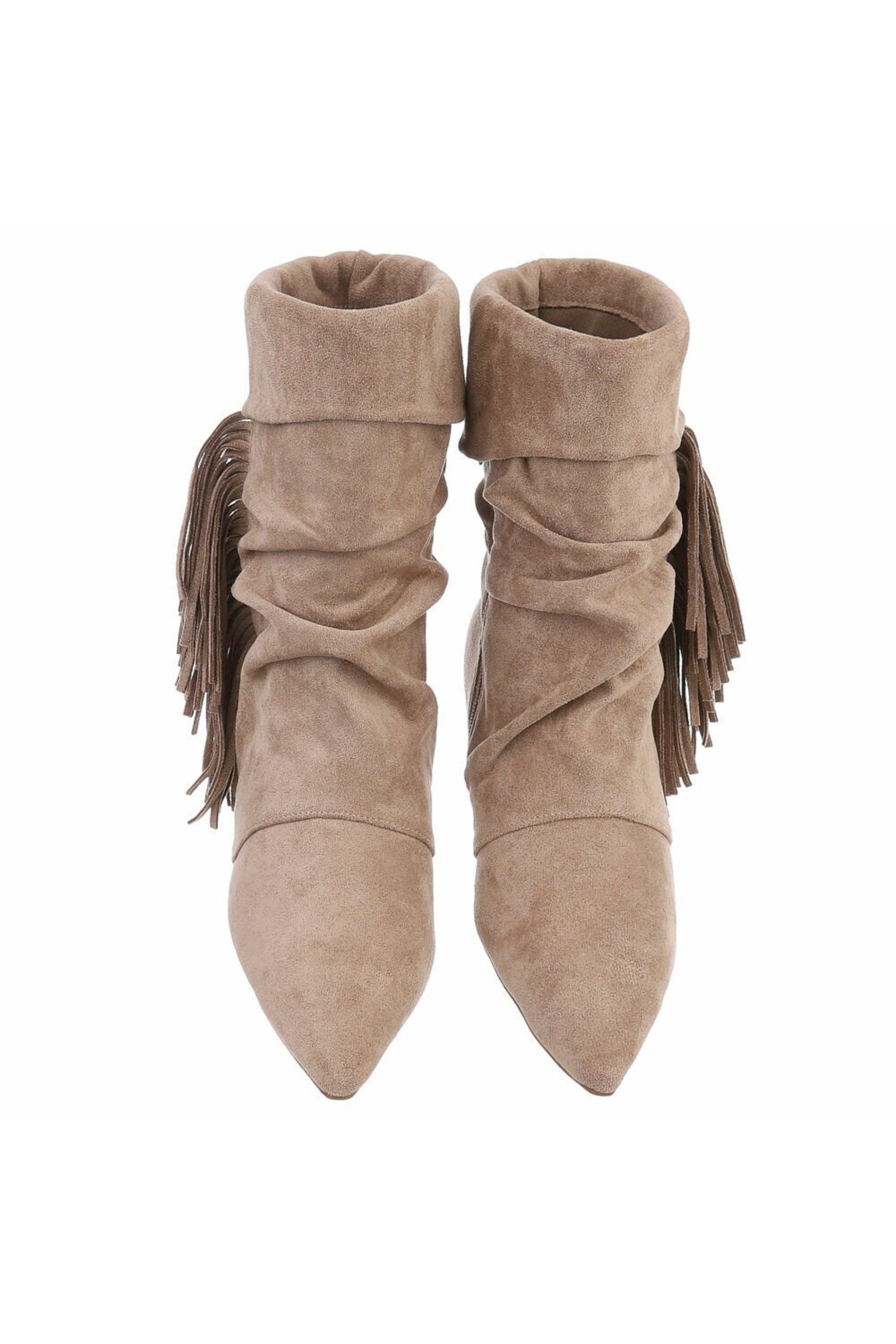 Stiefelette in Wildlederoptik mit Fransen, beige