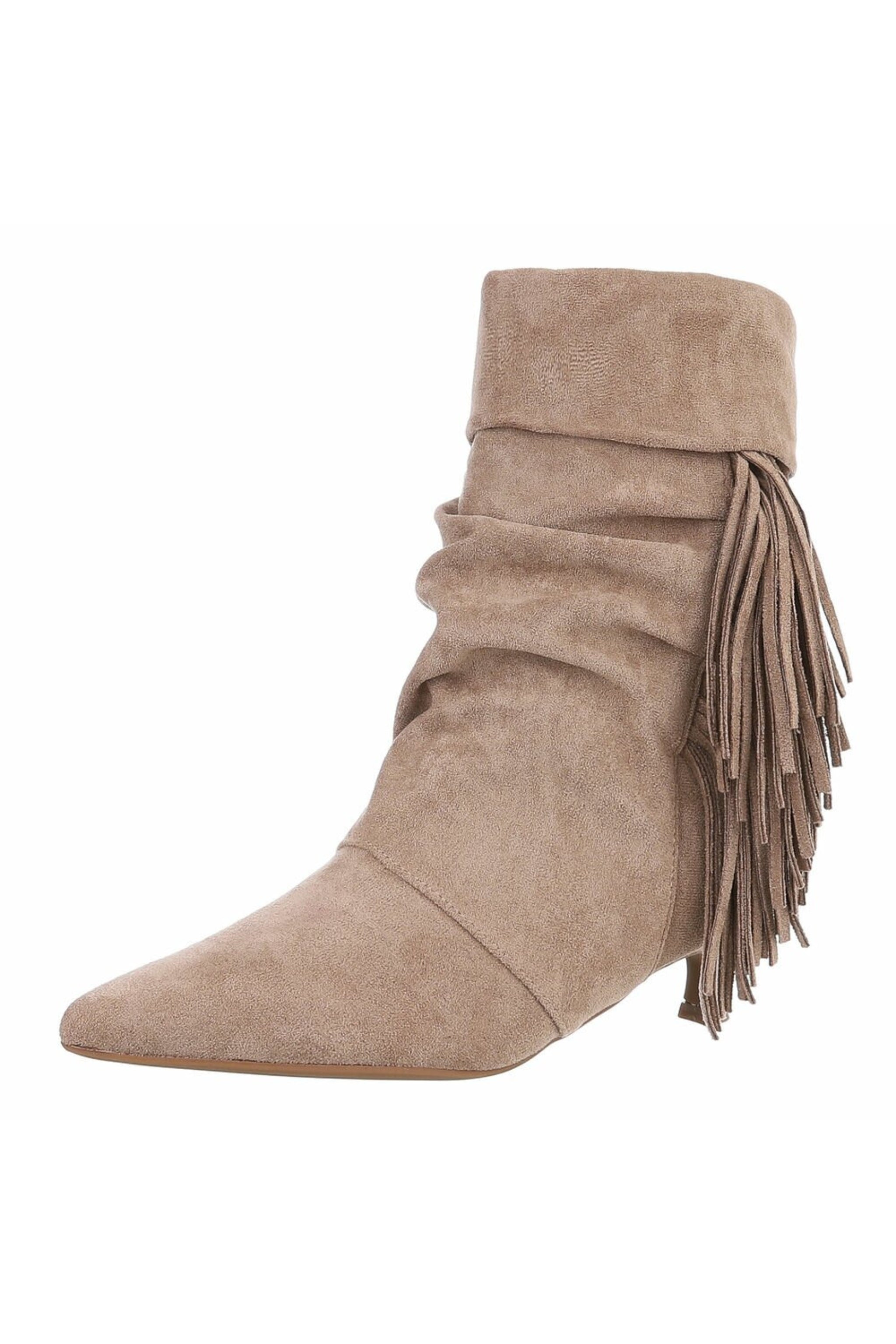 Stiefelette in Wildlederoptik mit Fransen, beige