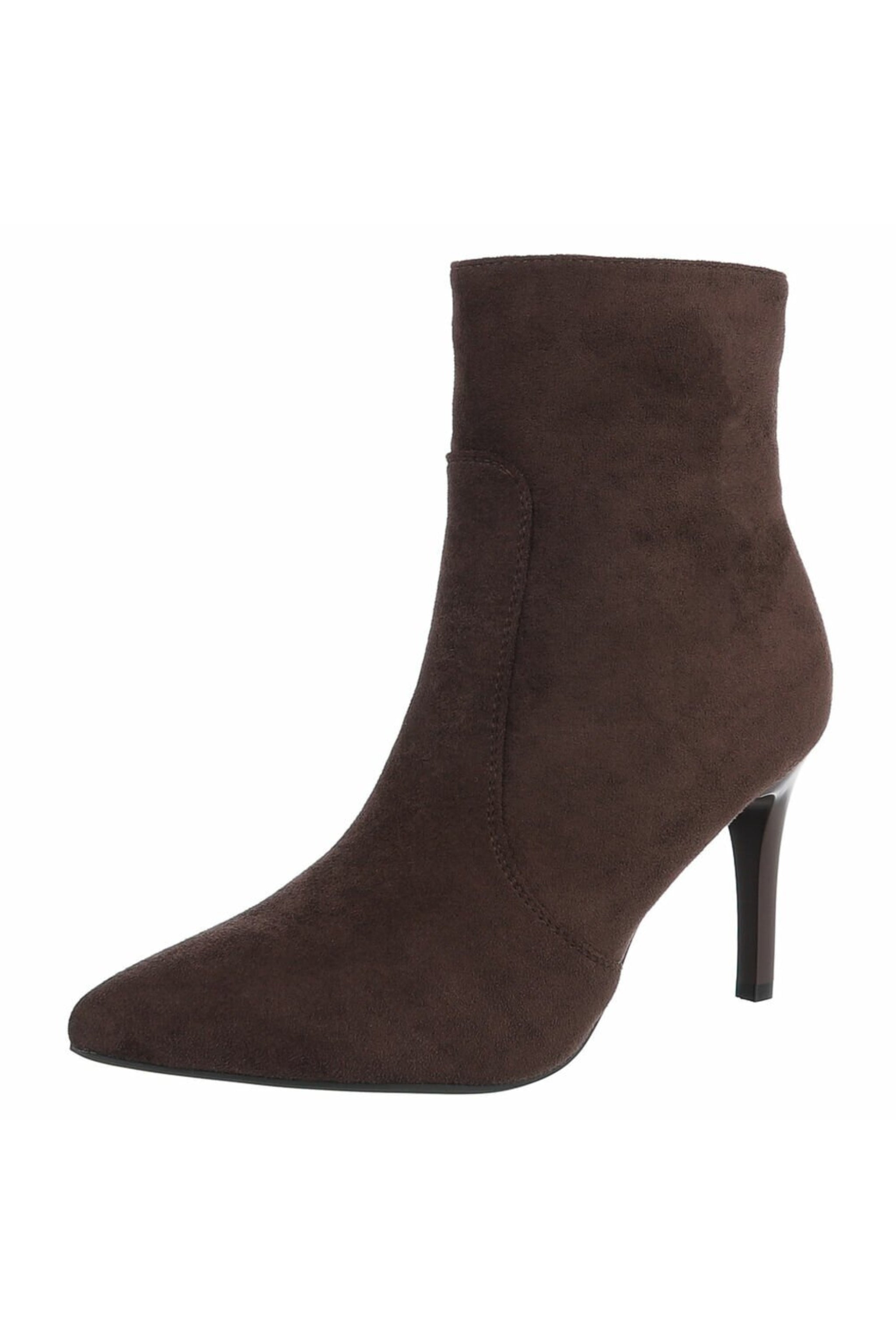 High-Heel Stiefelette in Wildlederoptik, braun