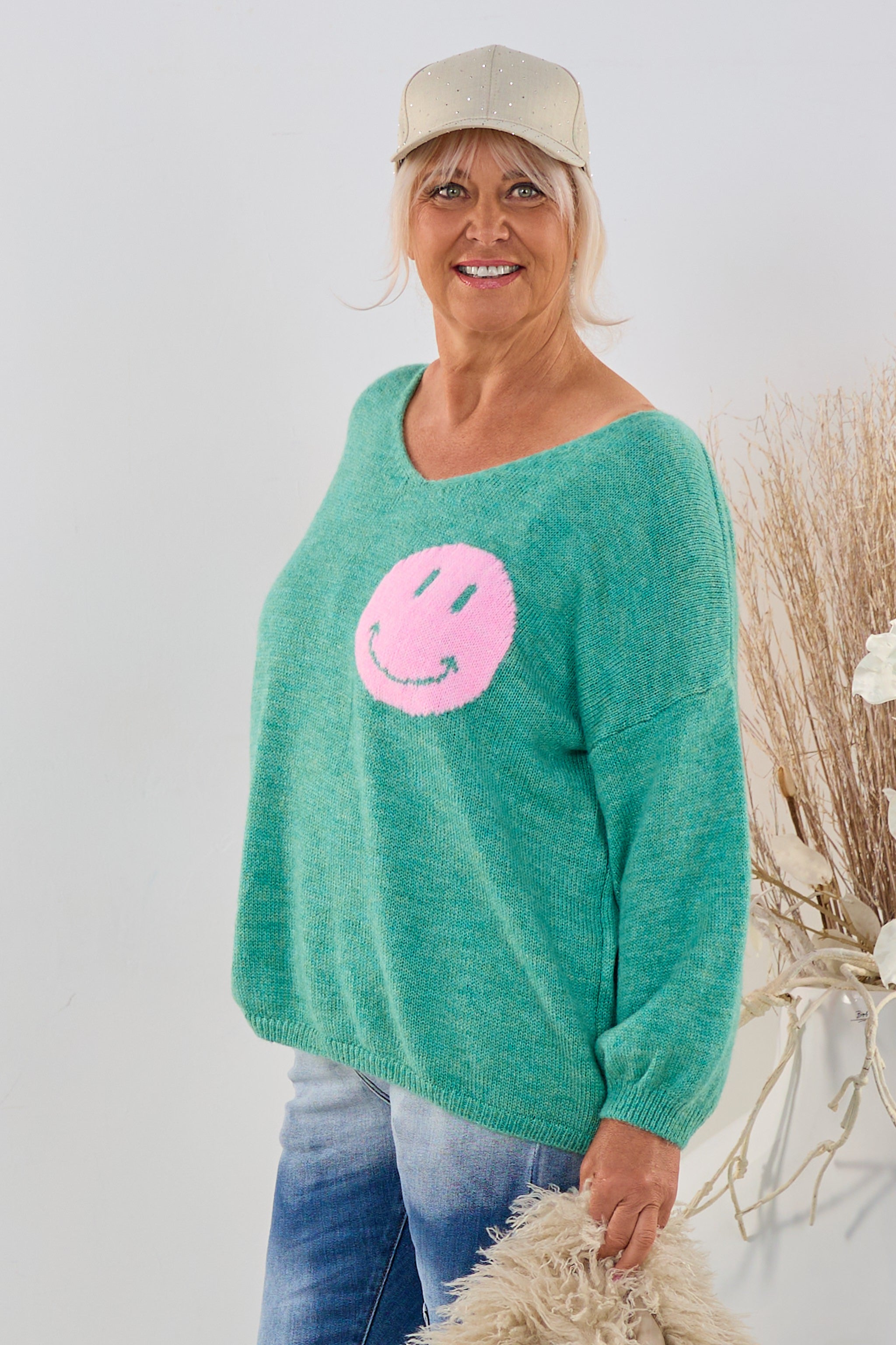 Oversized Strickpulli IT'S ALL GOOD, grün-melliert