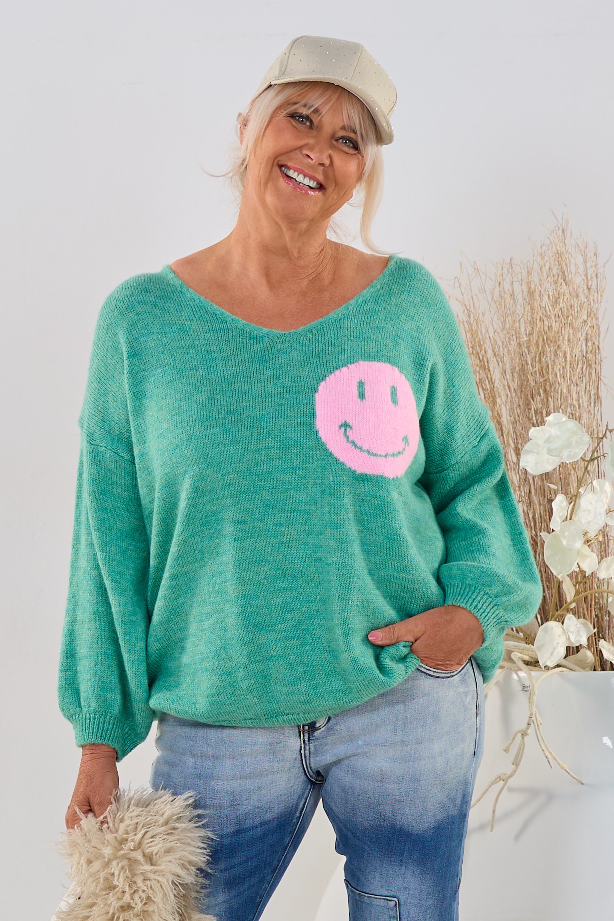 Oversized Strickpulli IT'S ALL GOOD, grün-melliert