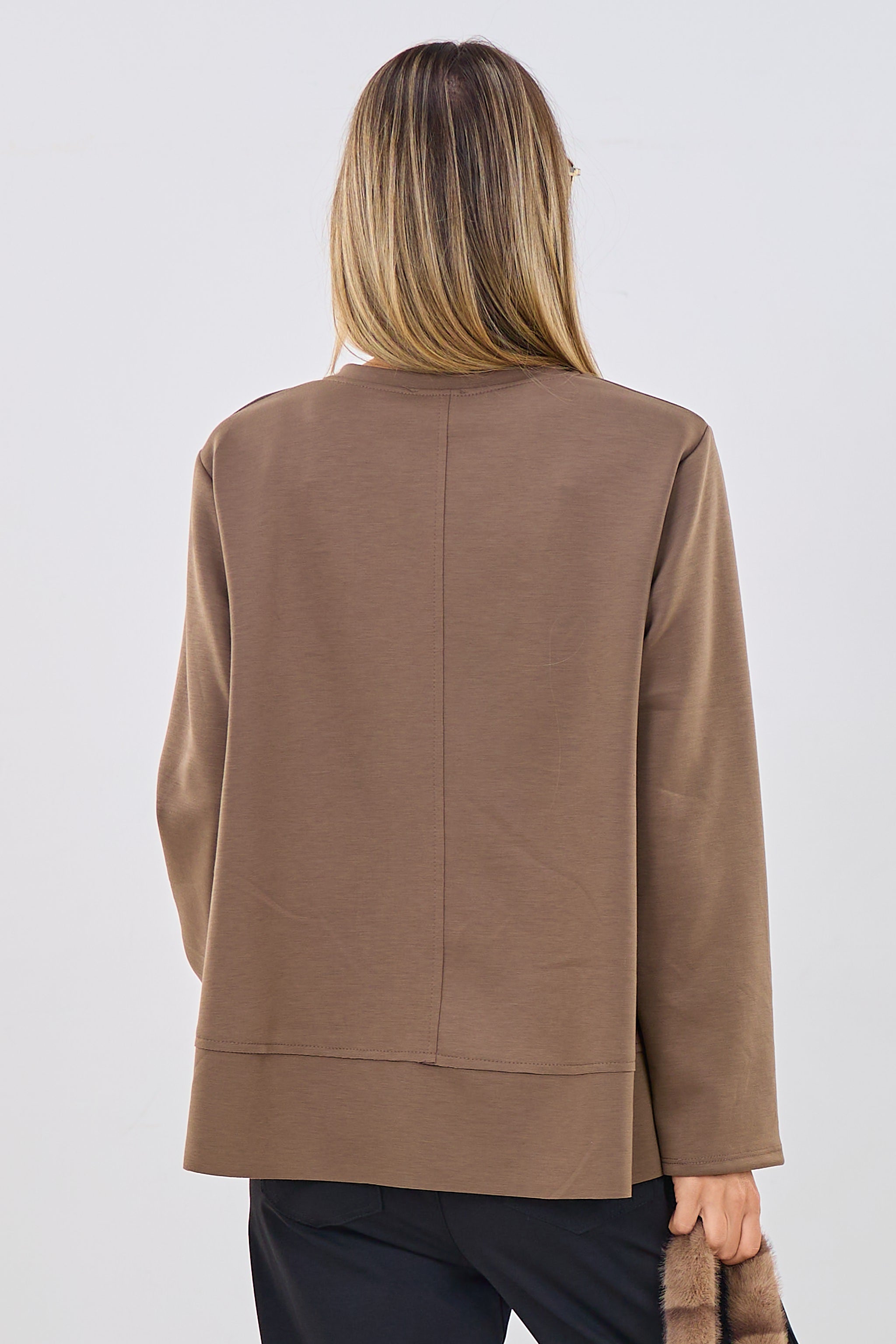 Cozy Basic Shirt mit Rundhalsausschnitt, taupe