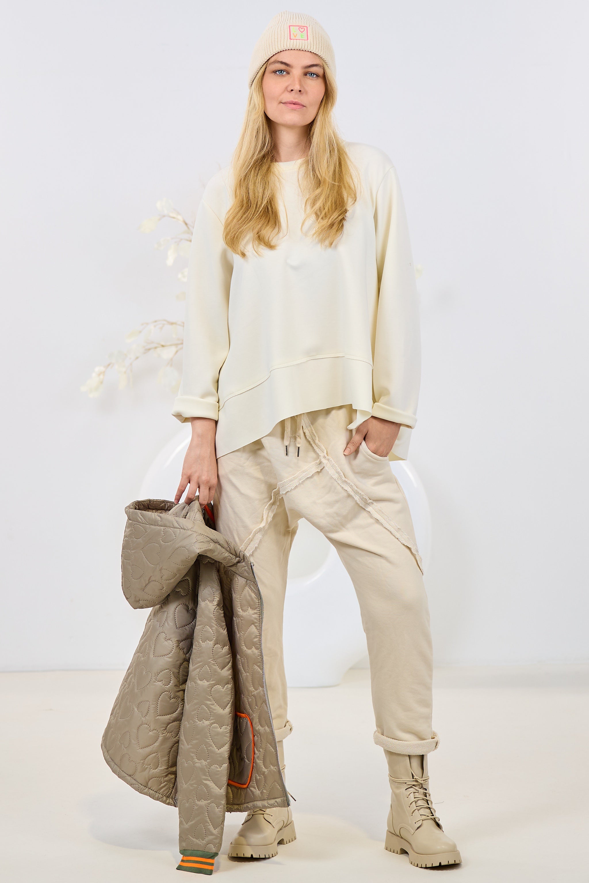 Cozy Basic Shirt mit Rundhalsausschnitt, ecru