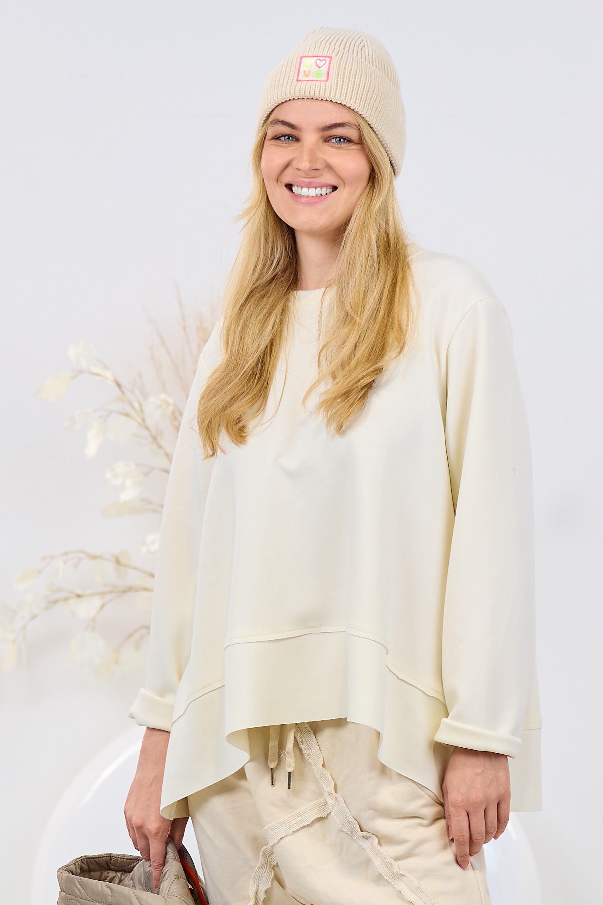 Cozy Basic Shirt mit Rundhalsausschnitt, ecru