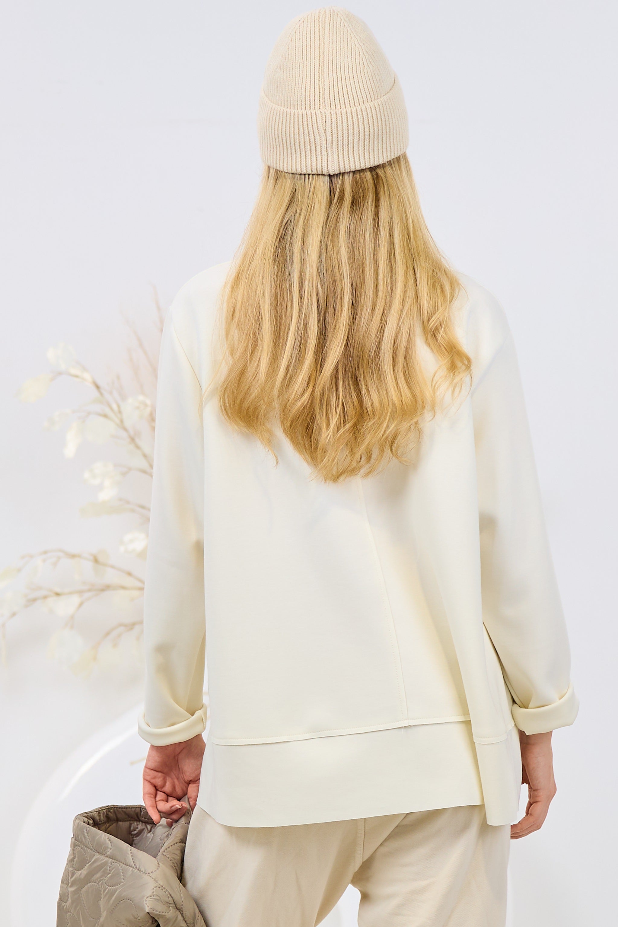 Cozy Basic Shirt mit Rundhalsausschnitt, ecru