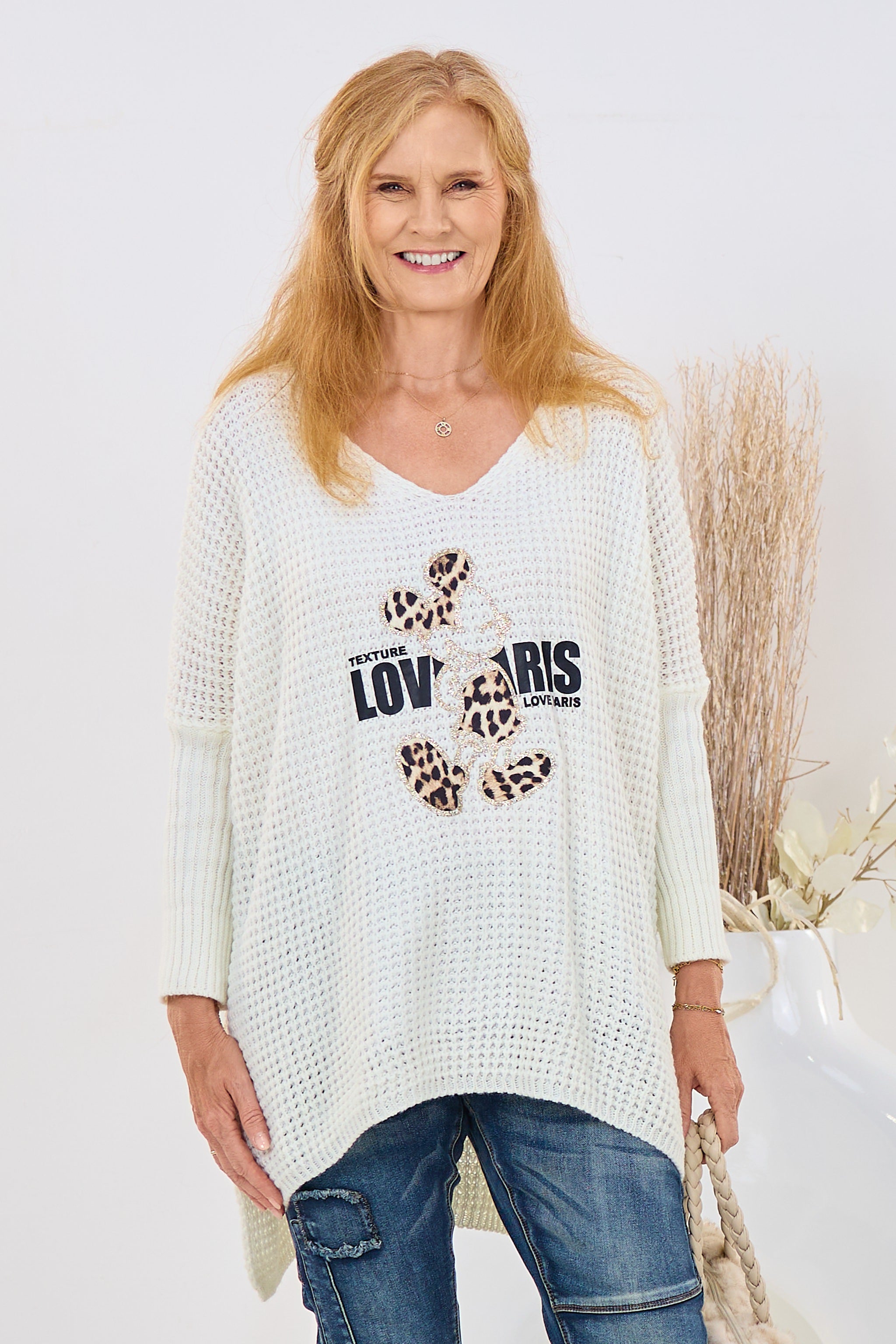 Pullover LOVE PARIS mit Patches, creme