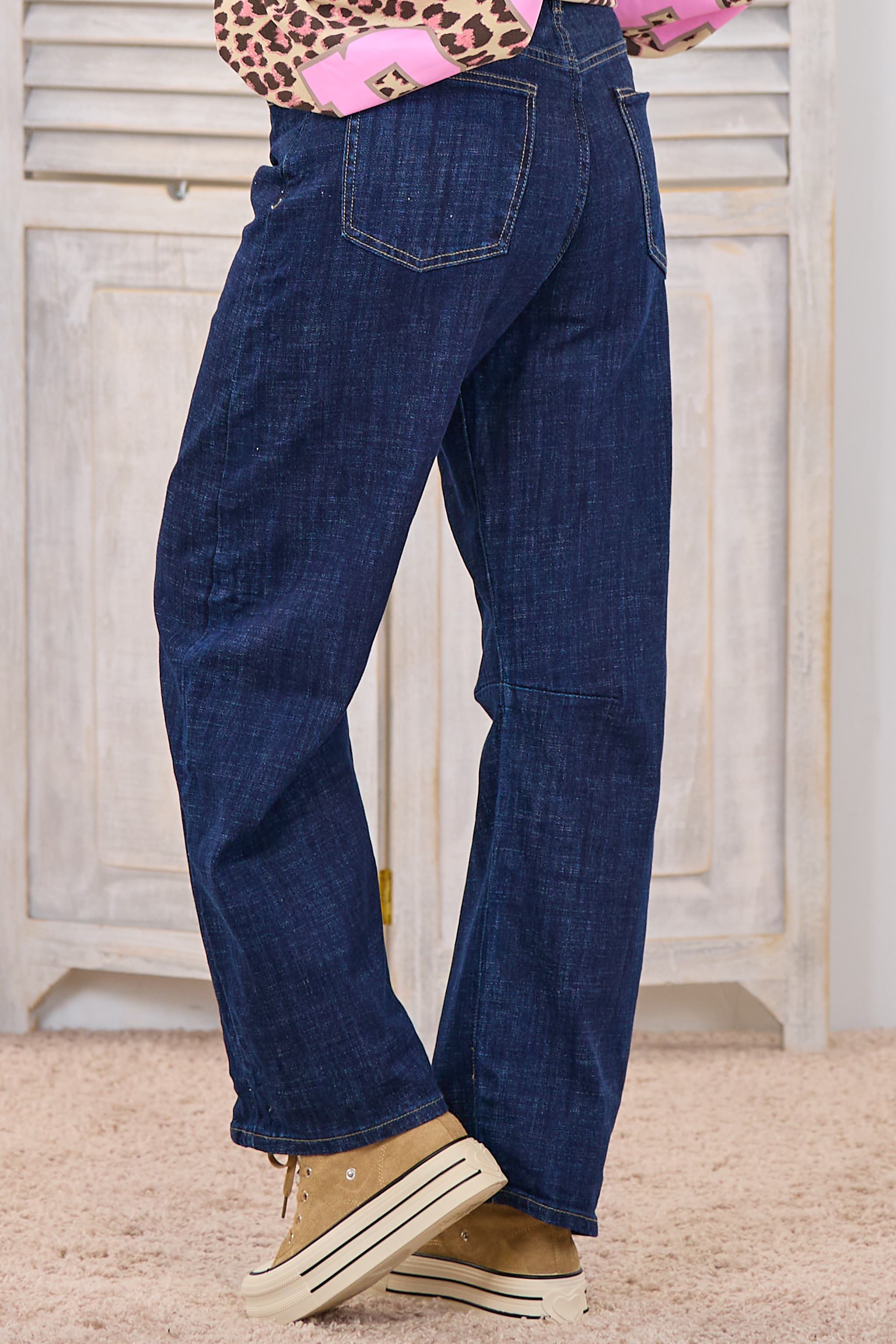 High Waist Jeans mit weitem Bein, dark denim