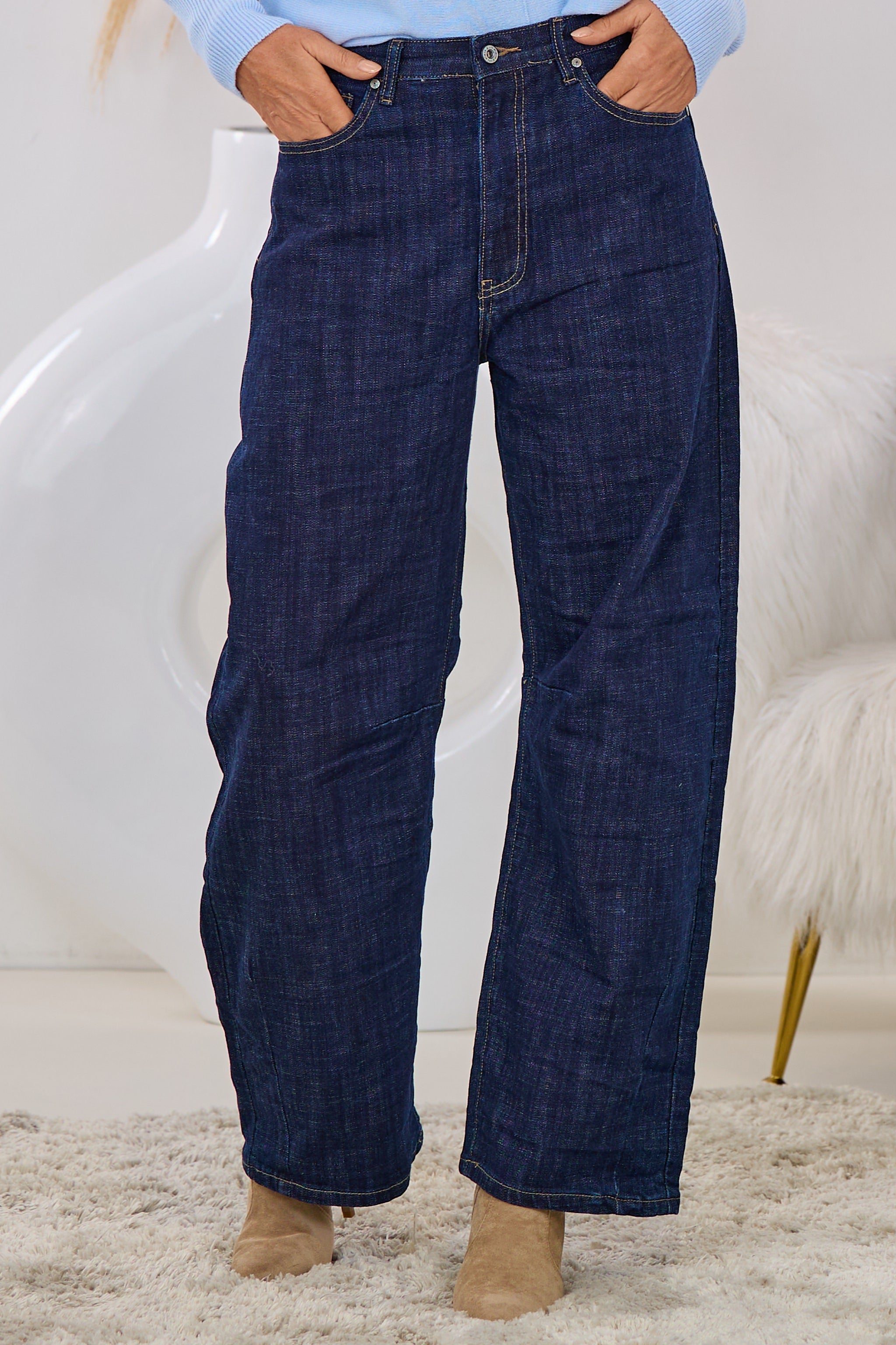 High Waist Jeans mit weitem Bein, dark denim