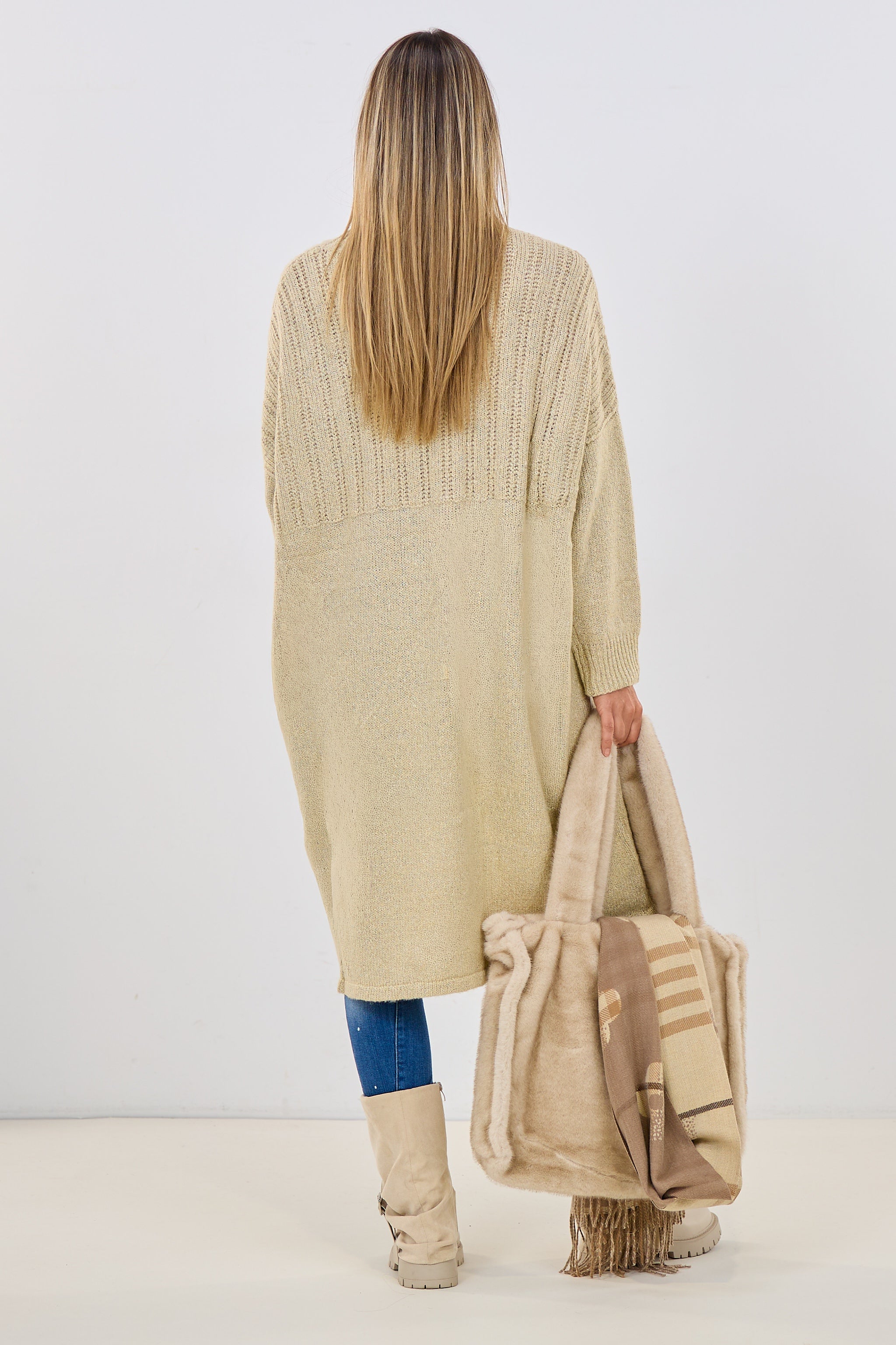 Longpullover mit Überschlag, beige