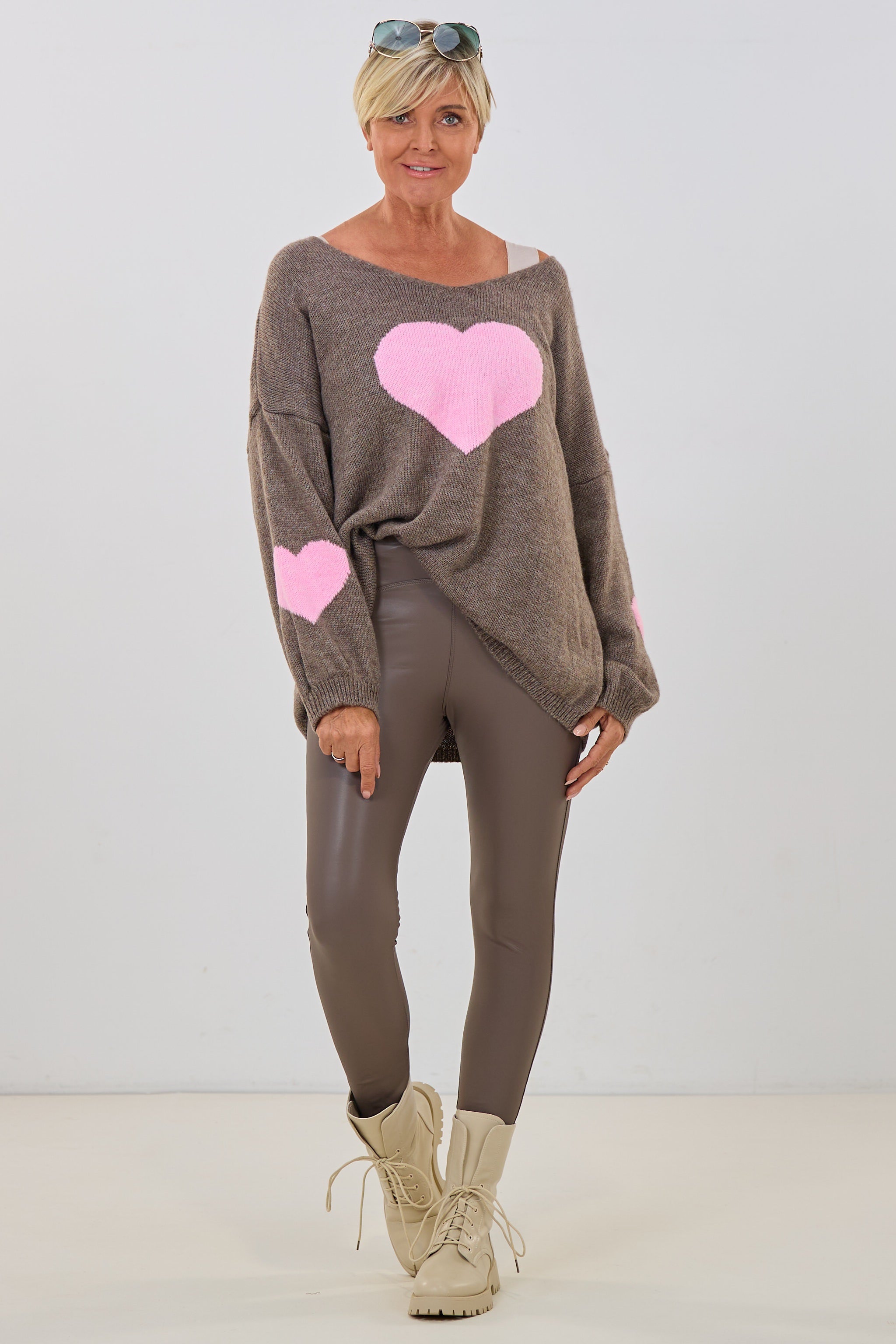 High Waist Lederlook-Leggings, taupe