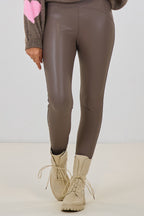 High Waist Lederlook-Leggings, taupe