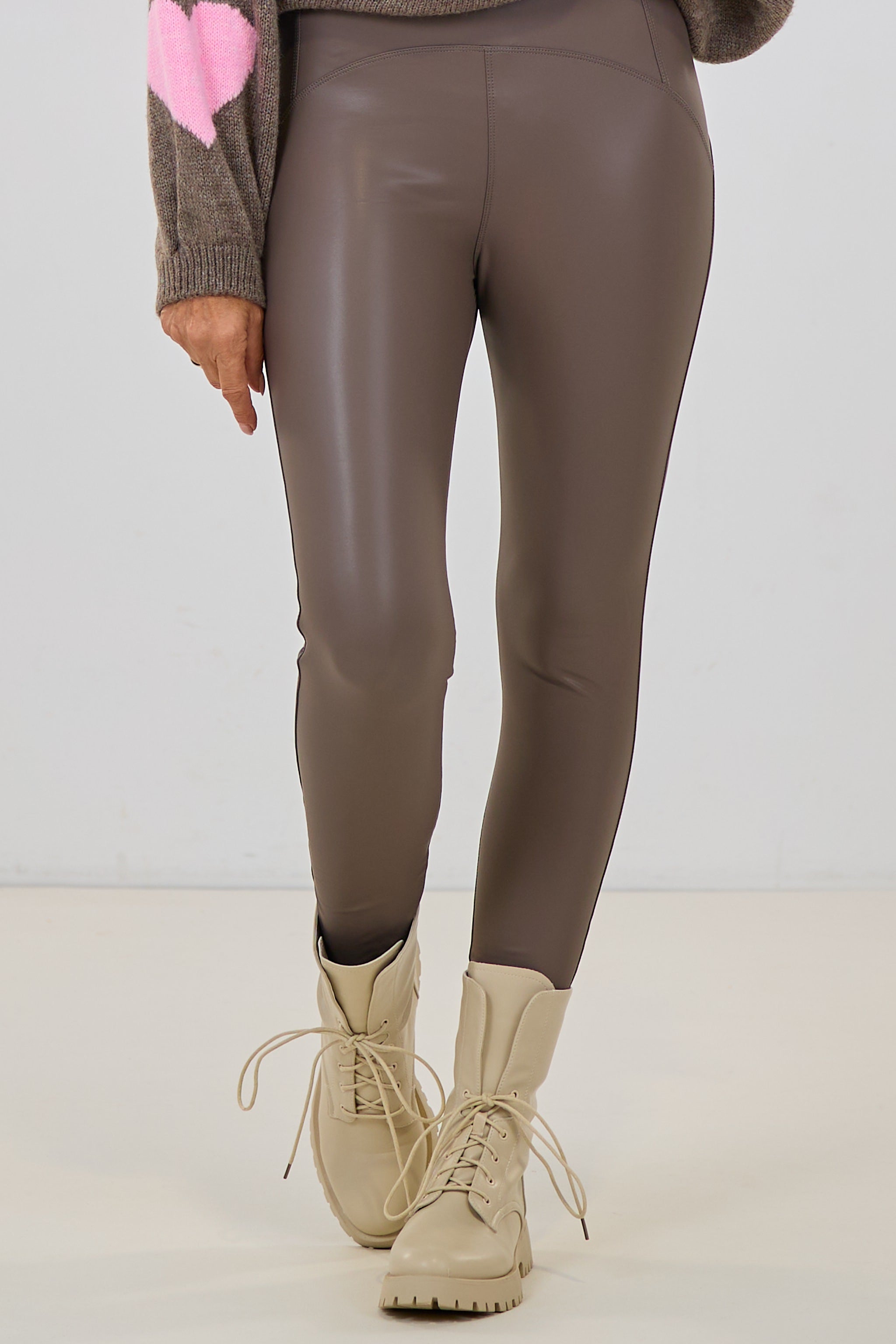 High Waist Lederlook-Leggings, taupe