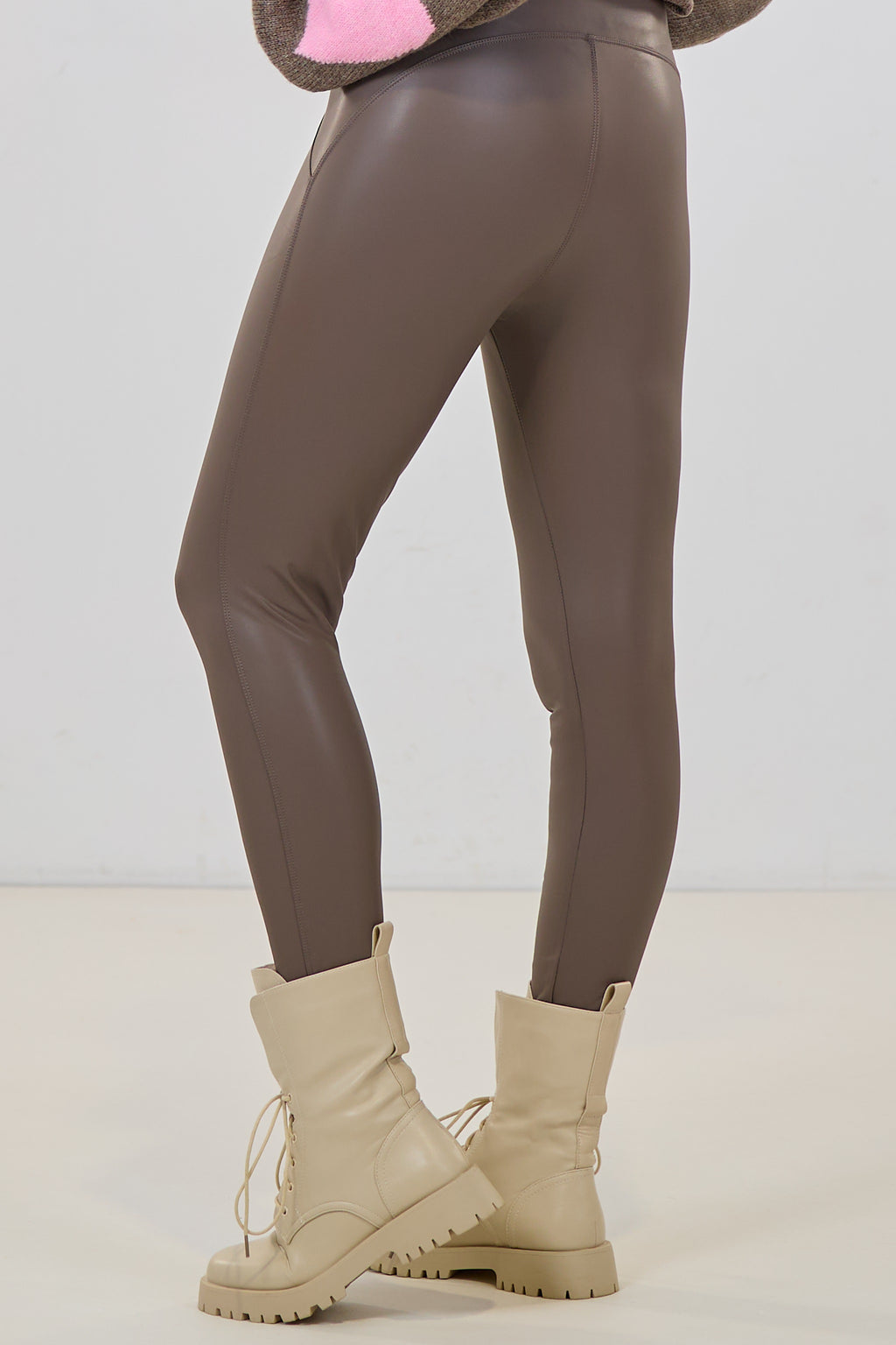 High Waist Lederlook-Leggings, taupe
