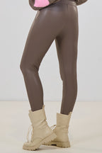 High Waist Lederlook-Leggings, taupe
