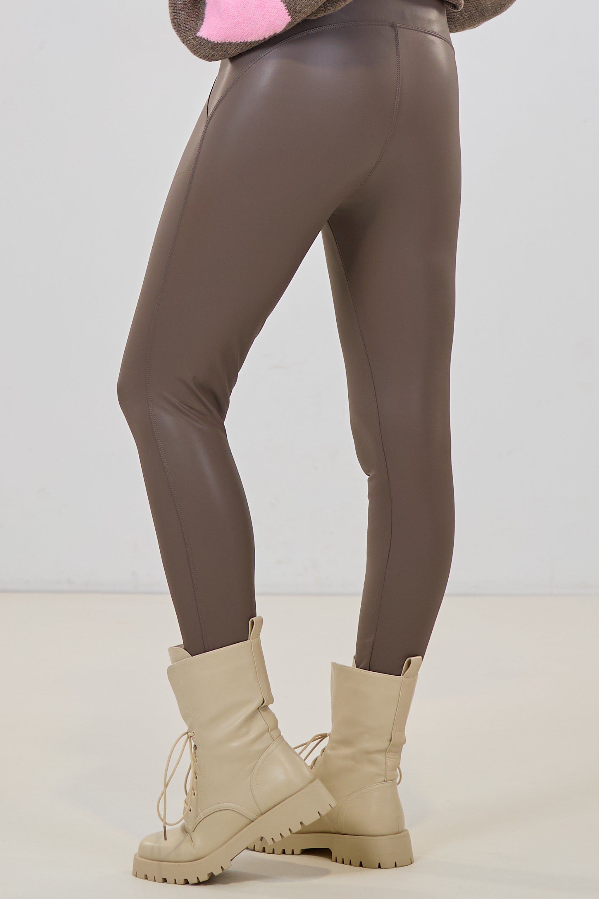 High Waist Lederlook-Leggings, taupe