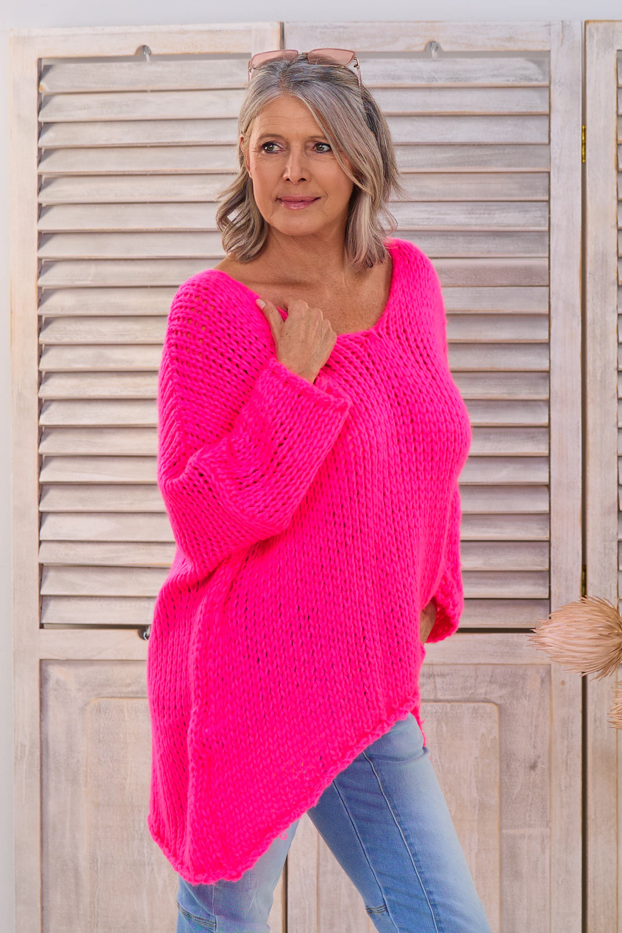 Oversized knit sweater with V-neck, see variants
