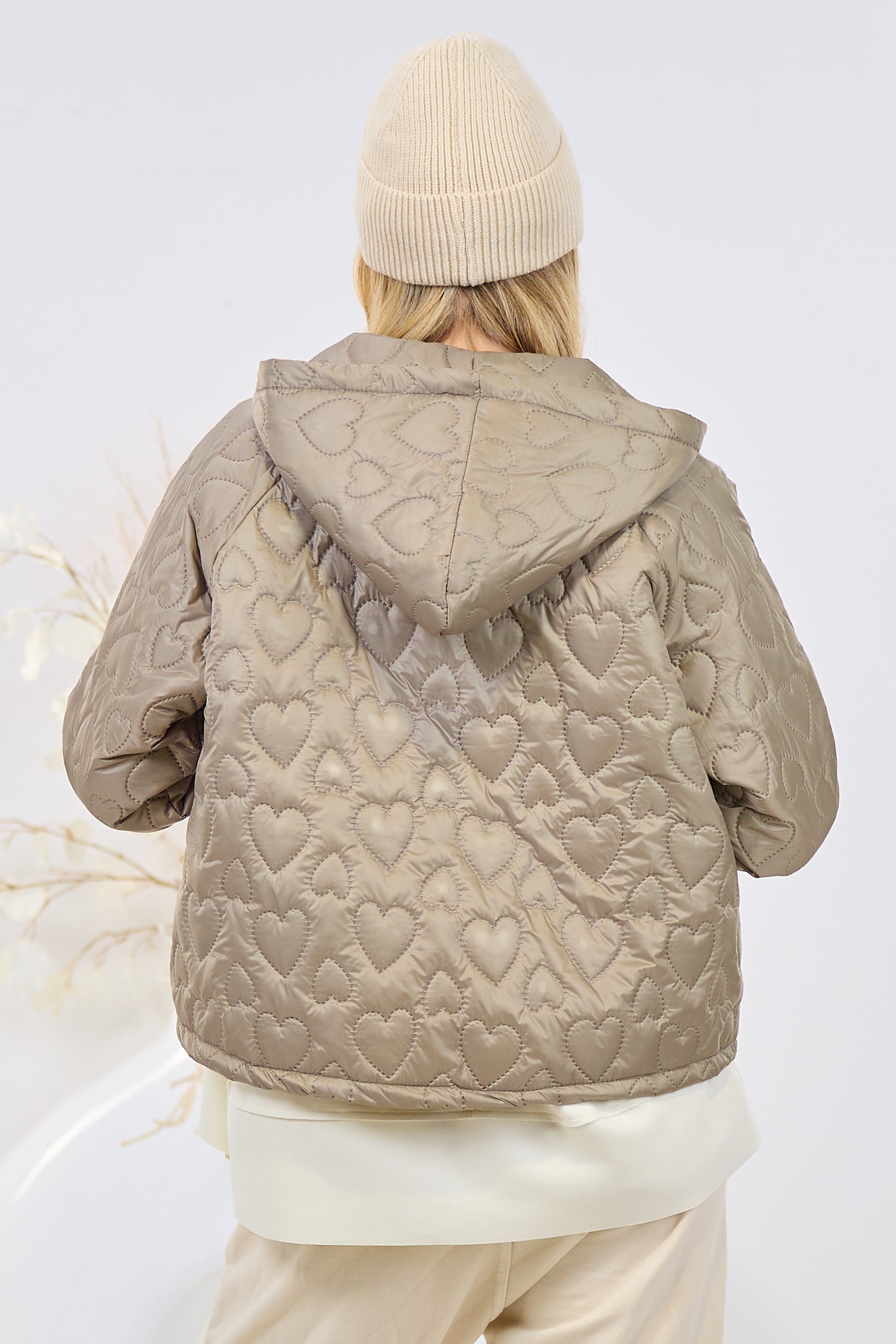 Steppjacke mit Kapuze und aufgesetzten Taschen, khaki-orange