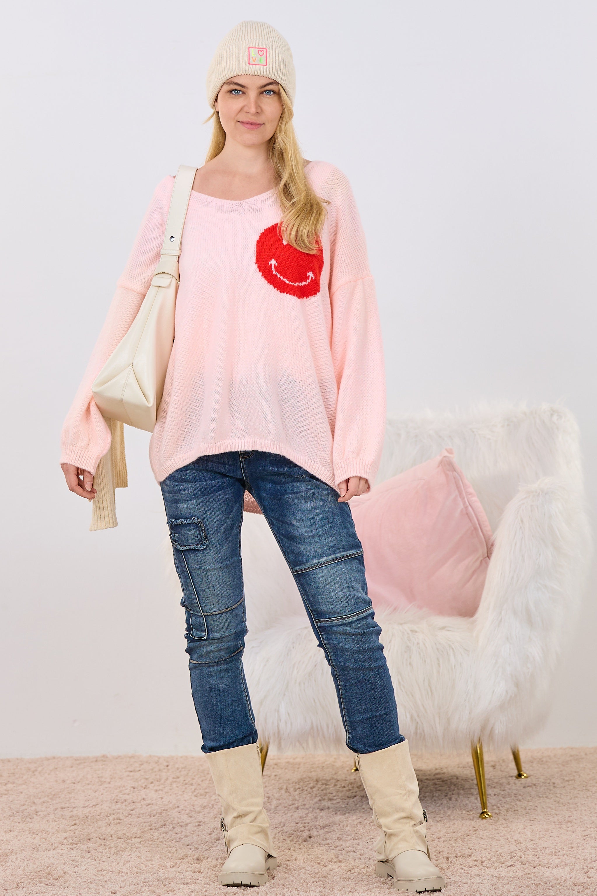 Oversized Strickpulli IT'S ALL GOOD, rosa