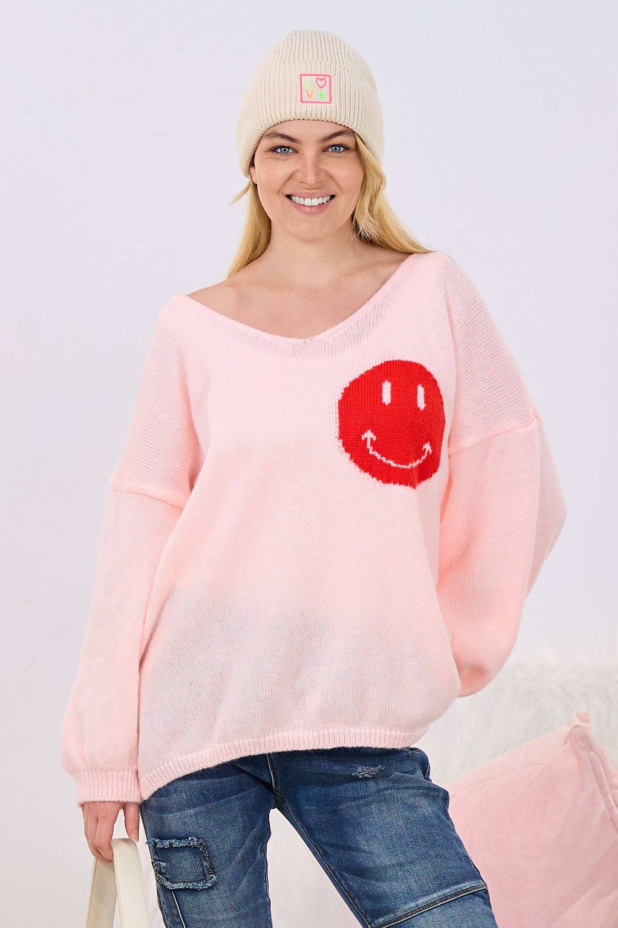 Oversized Strickpulli IT'S ALL GOOD, rosa