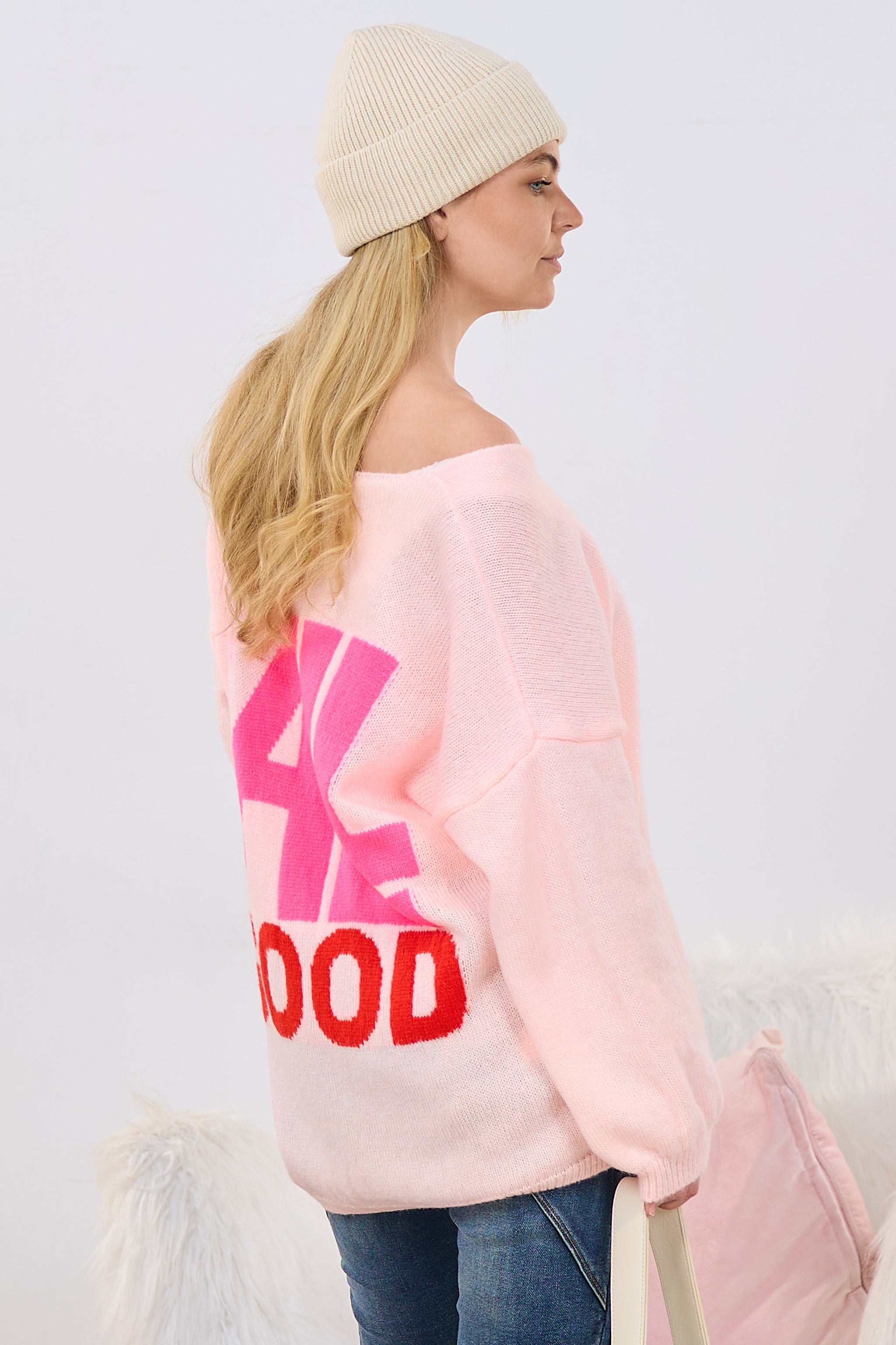 Oversized Strickpulli IT'S ALL GOOD, rosa