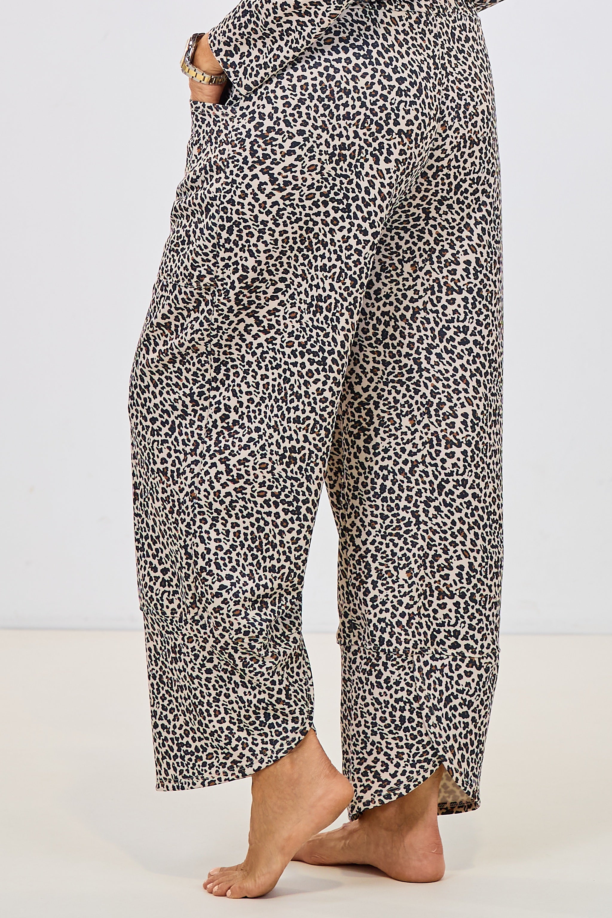 weite Hose im Leo-Look, creme-schwarz