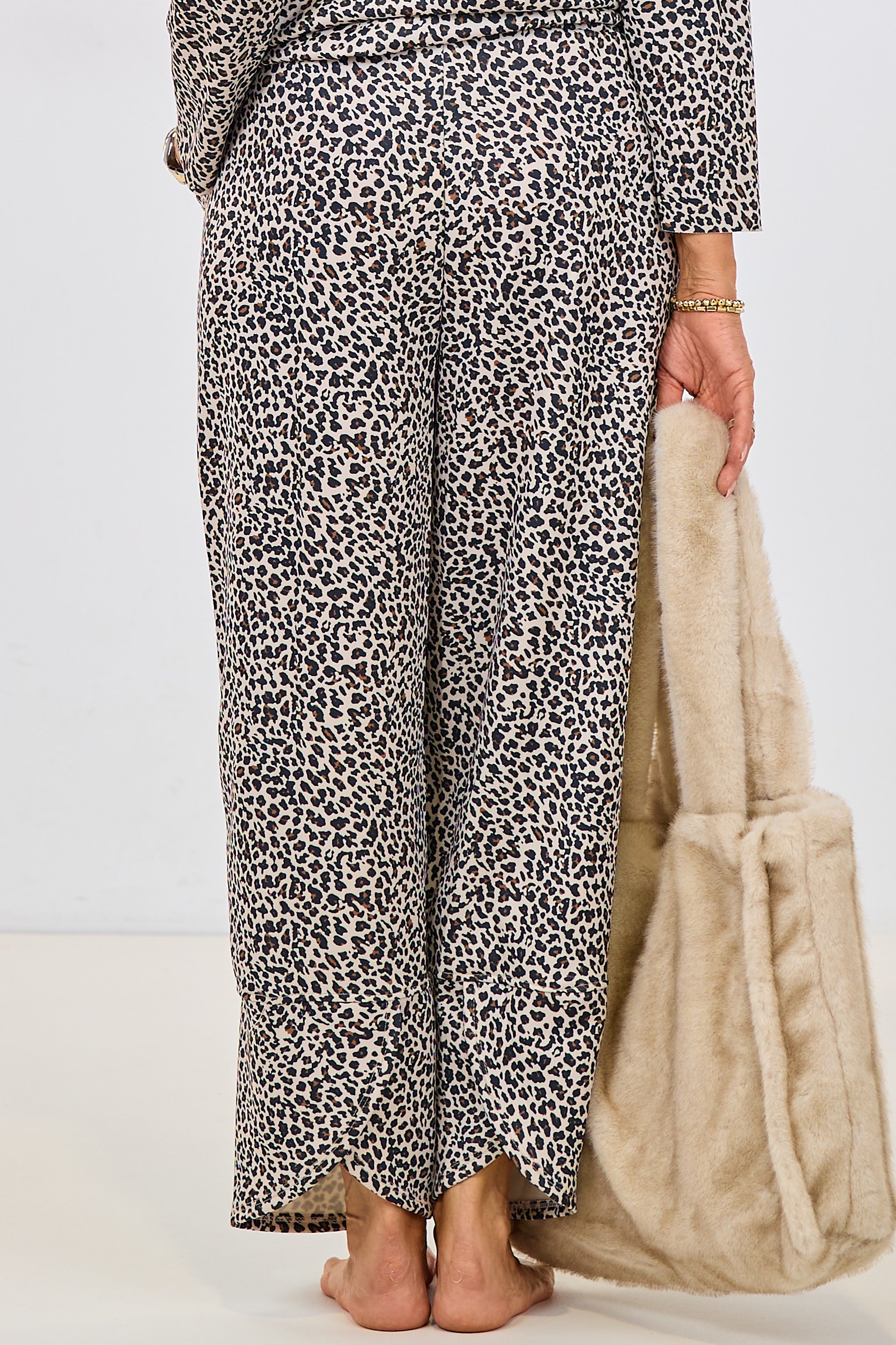 weite Hose im Leo-Look, creme-schwarz