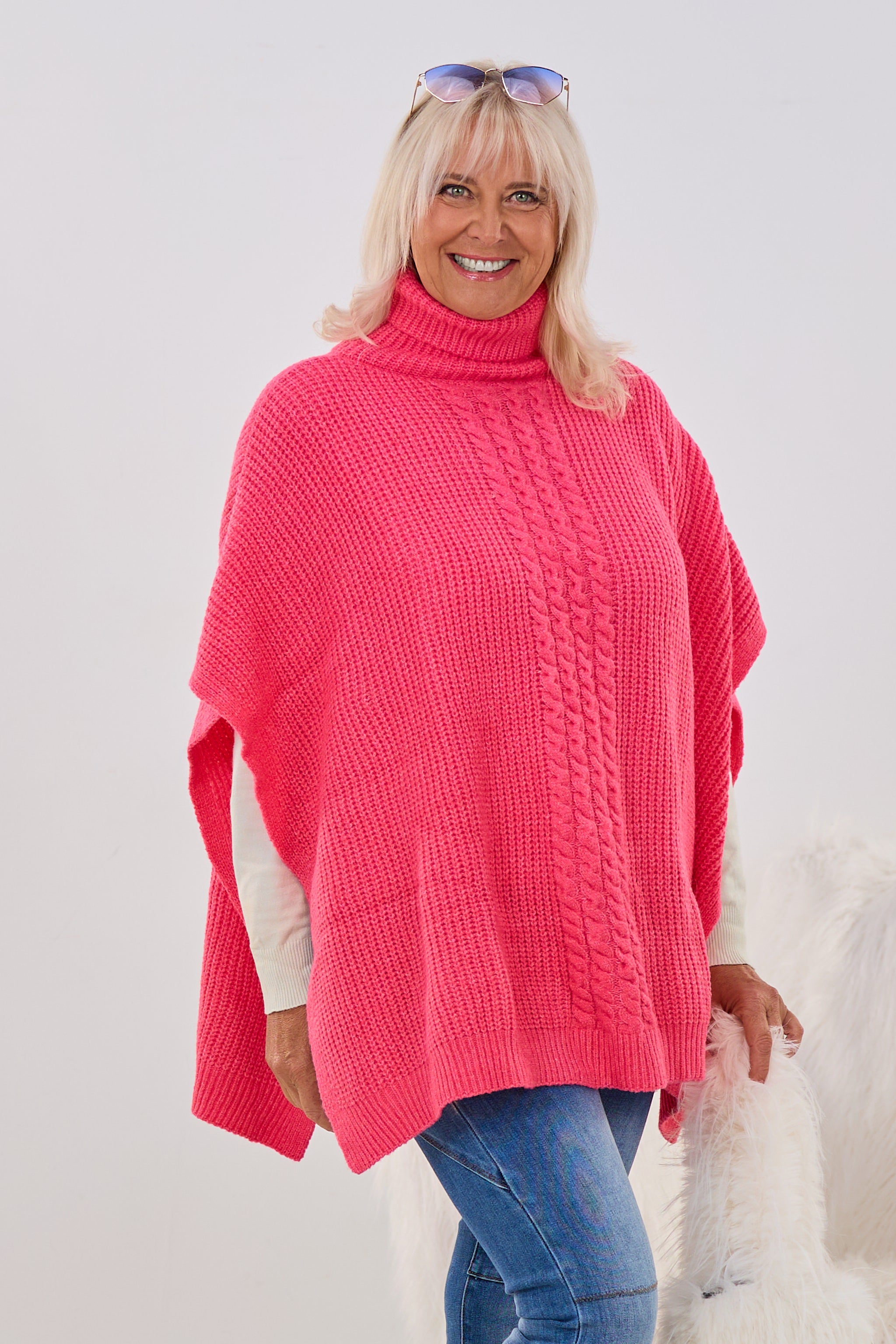 Poncho mit Rollkragen, pink