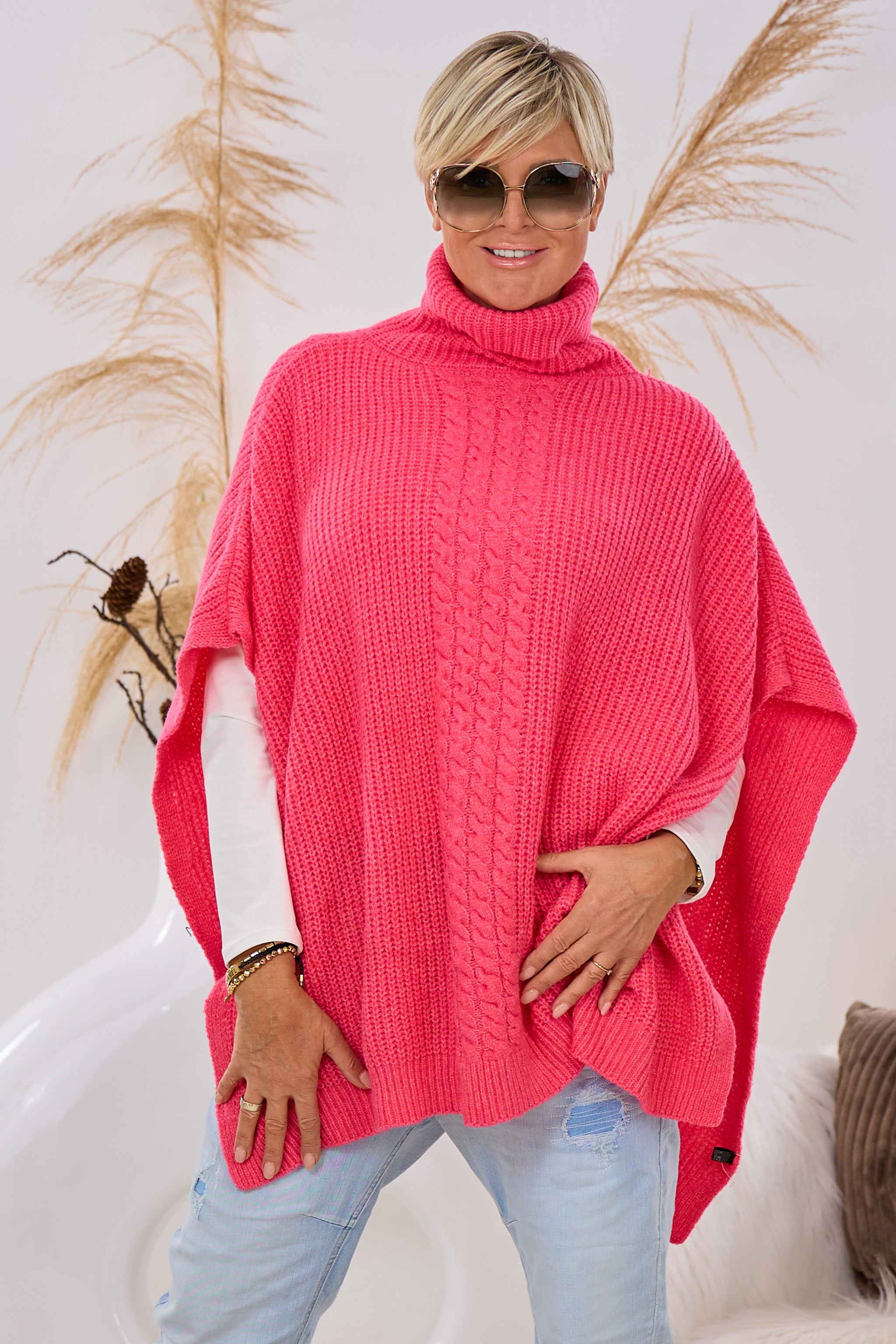 Poncho mit Rollkragen, pink