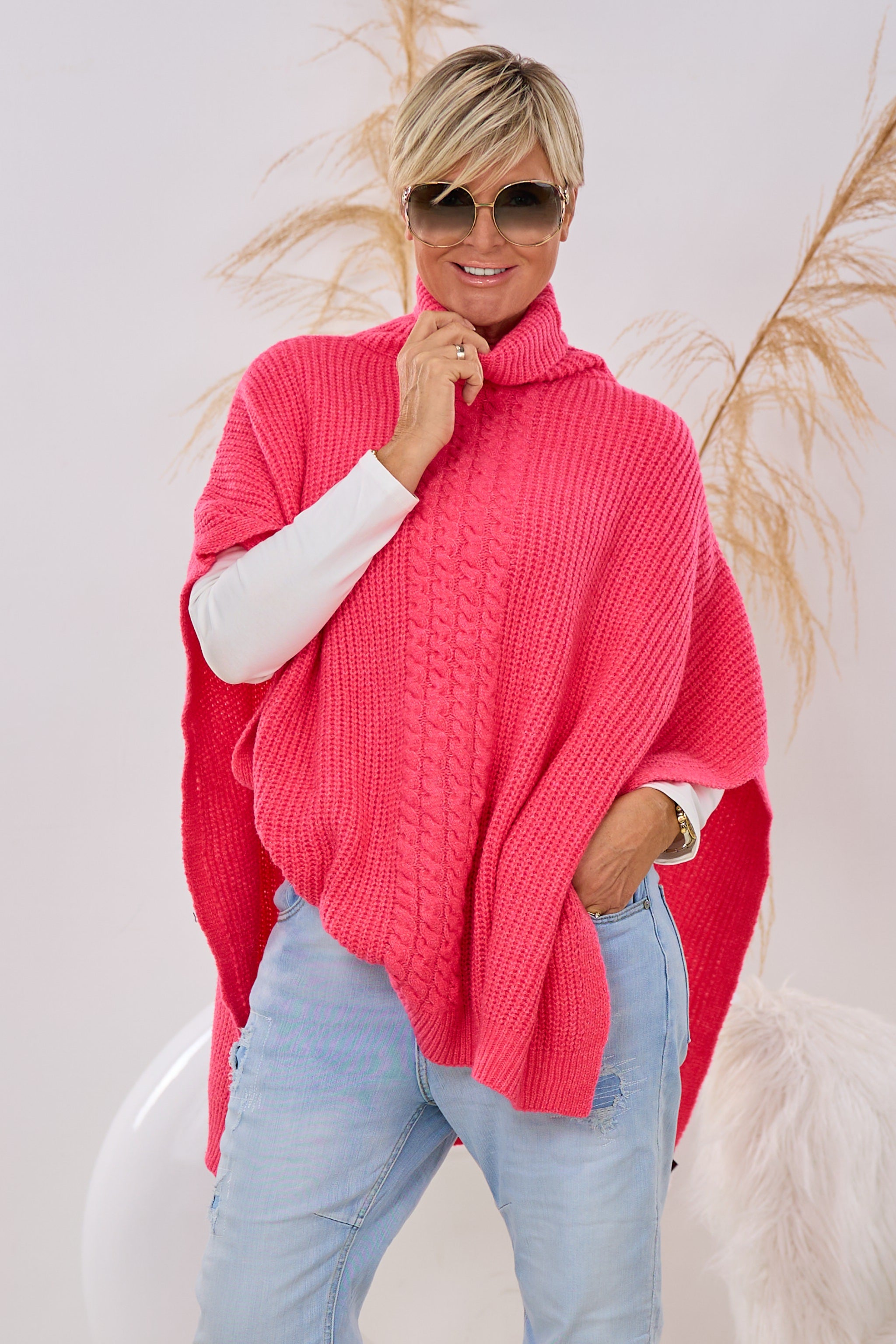 Poncho mit Rollkragen, pink