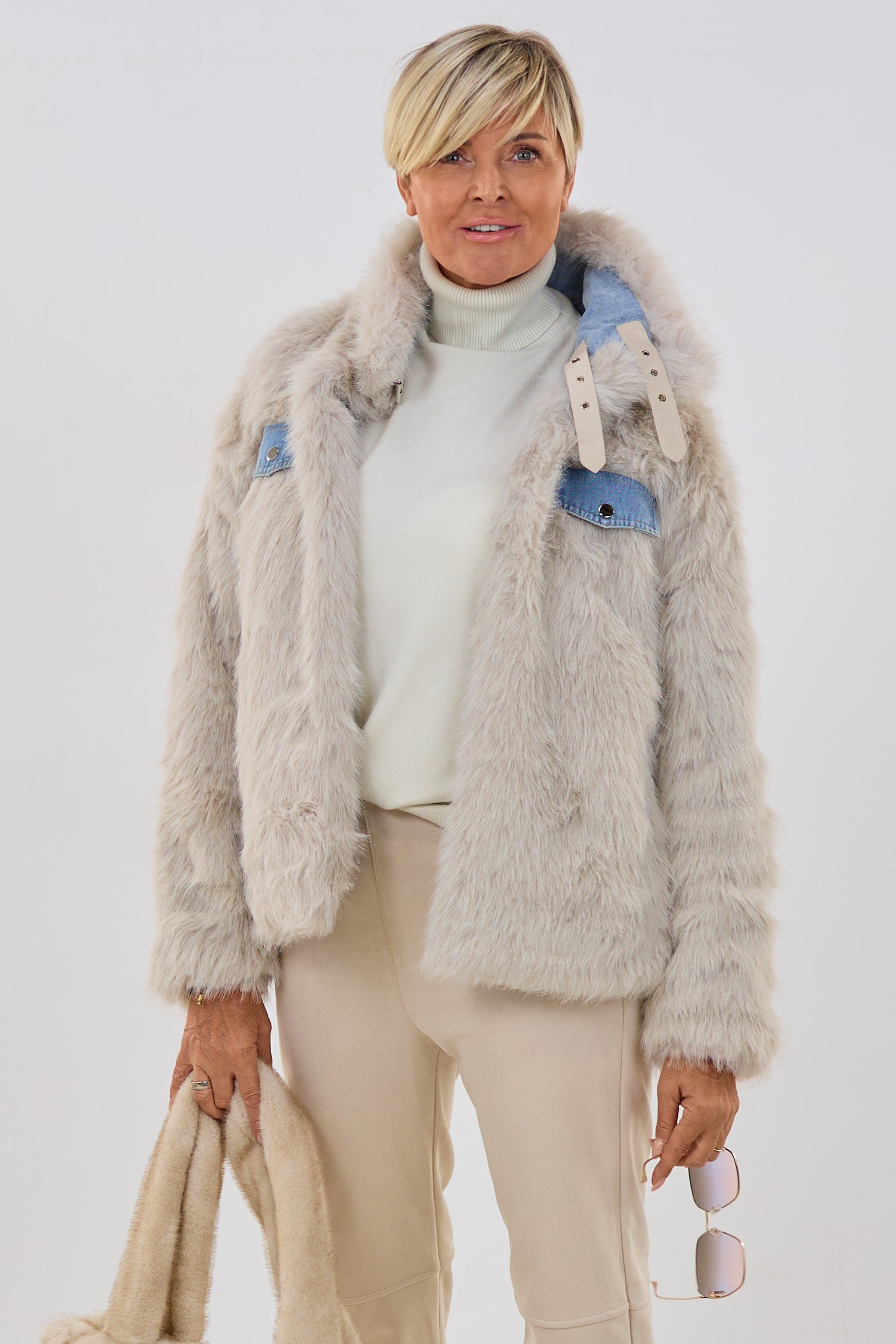 Jeans Wendejacke mit Fell, denim-beige