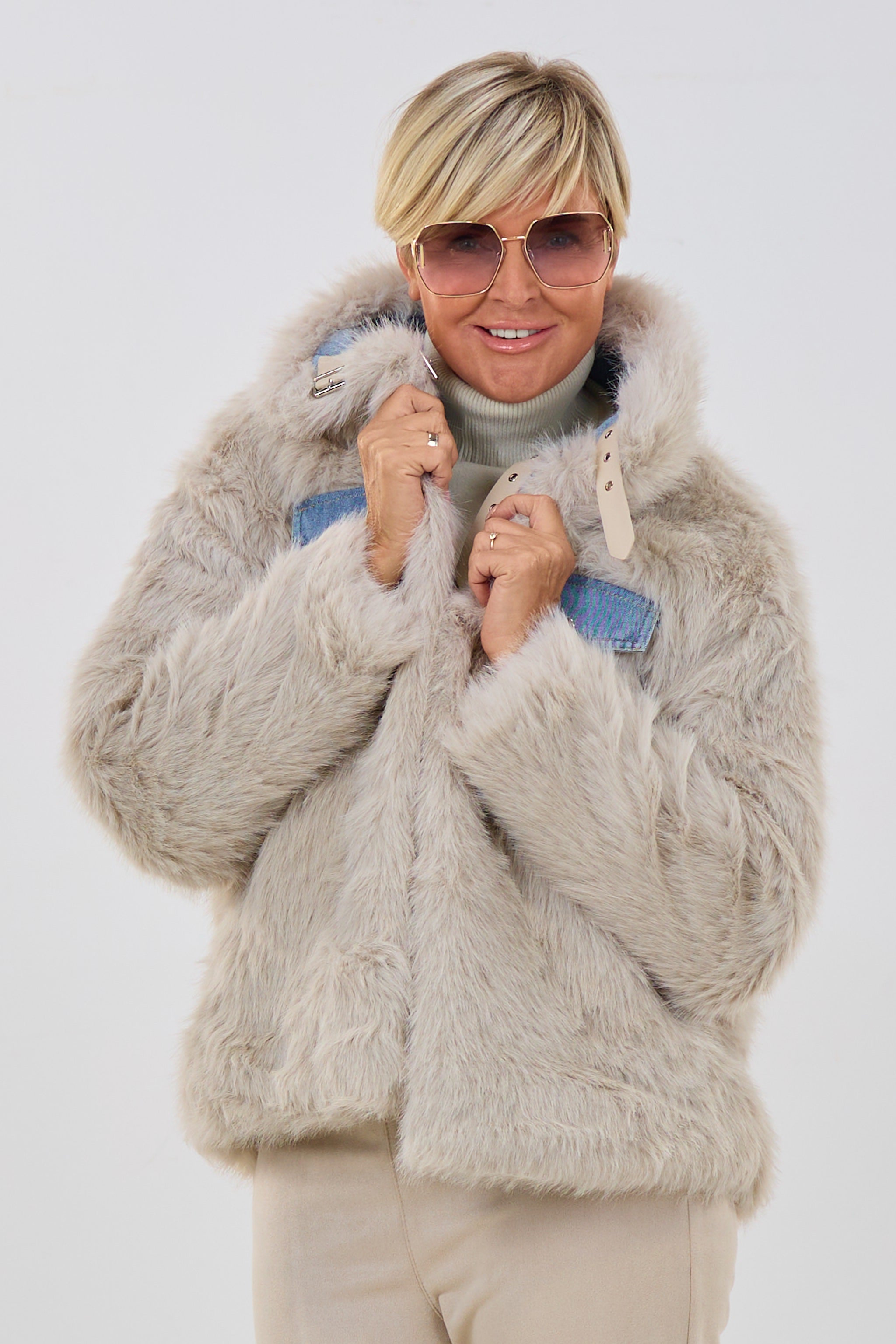 Jeans Wendejacke mit Fell, denim-beige