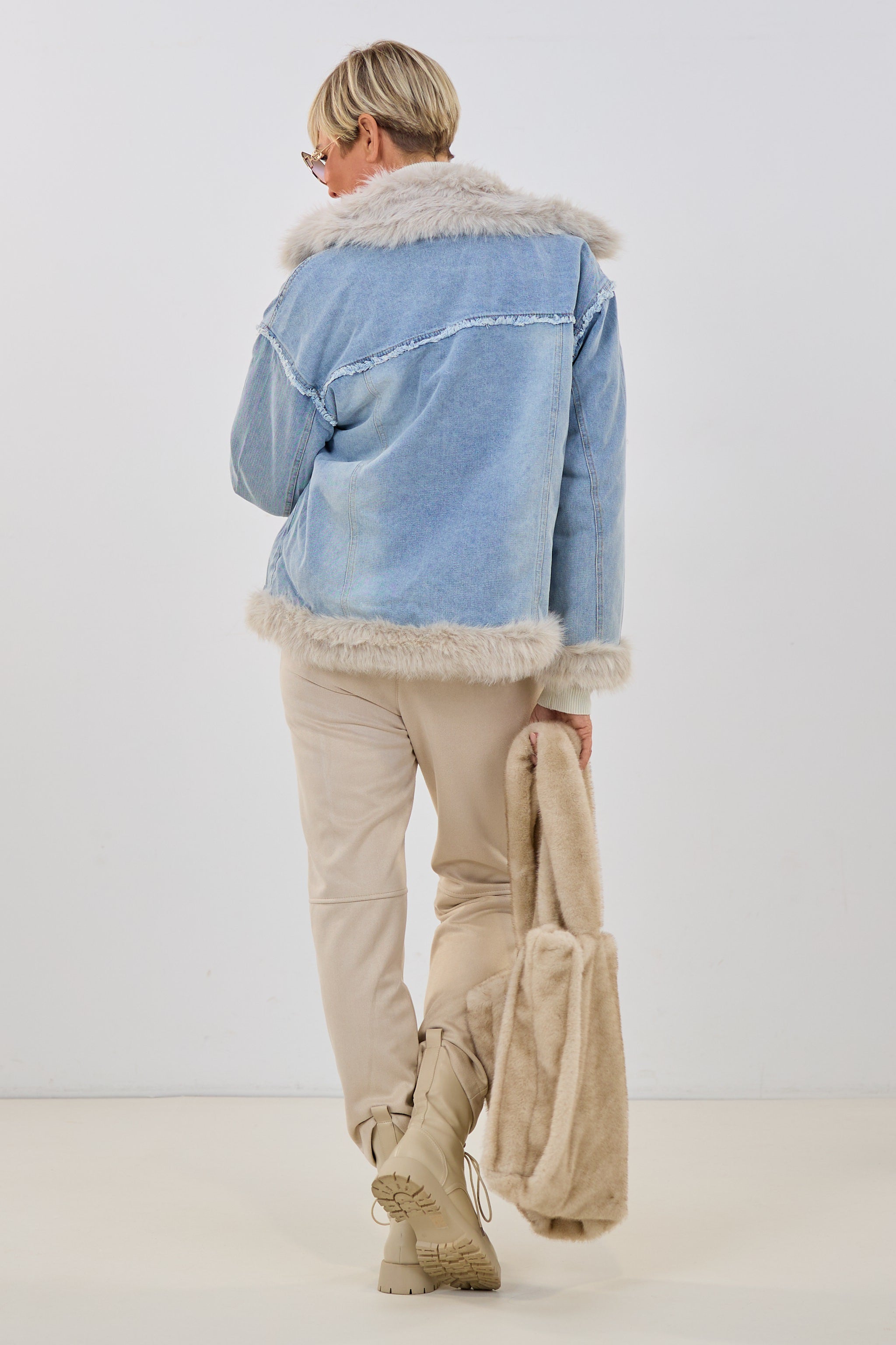 Jeans Wendejacke mit Fell, denim-beige