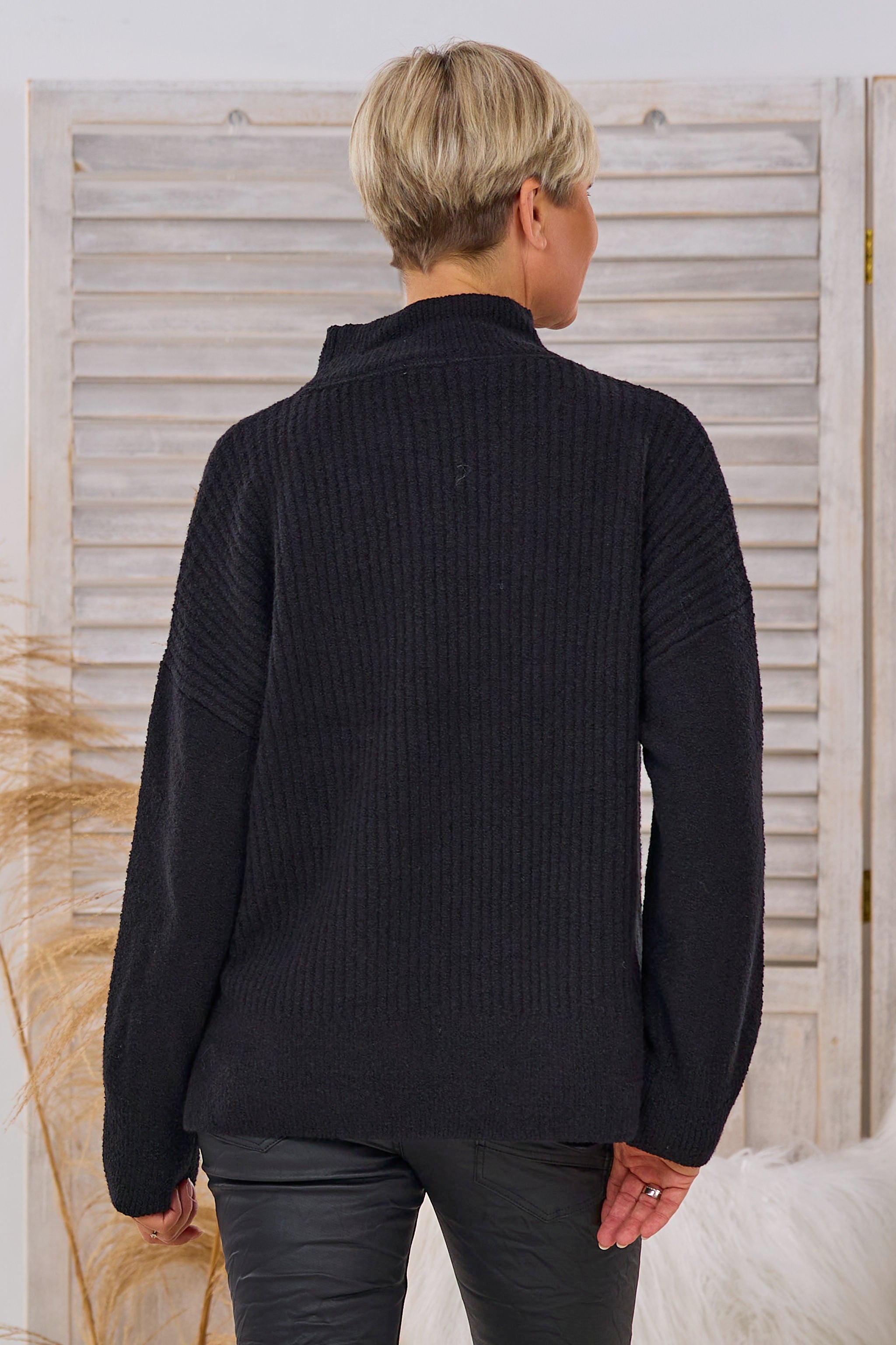 Mock-Neck-Pullover, schwarz