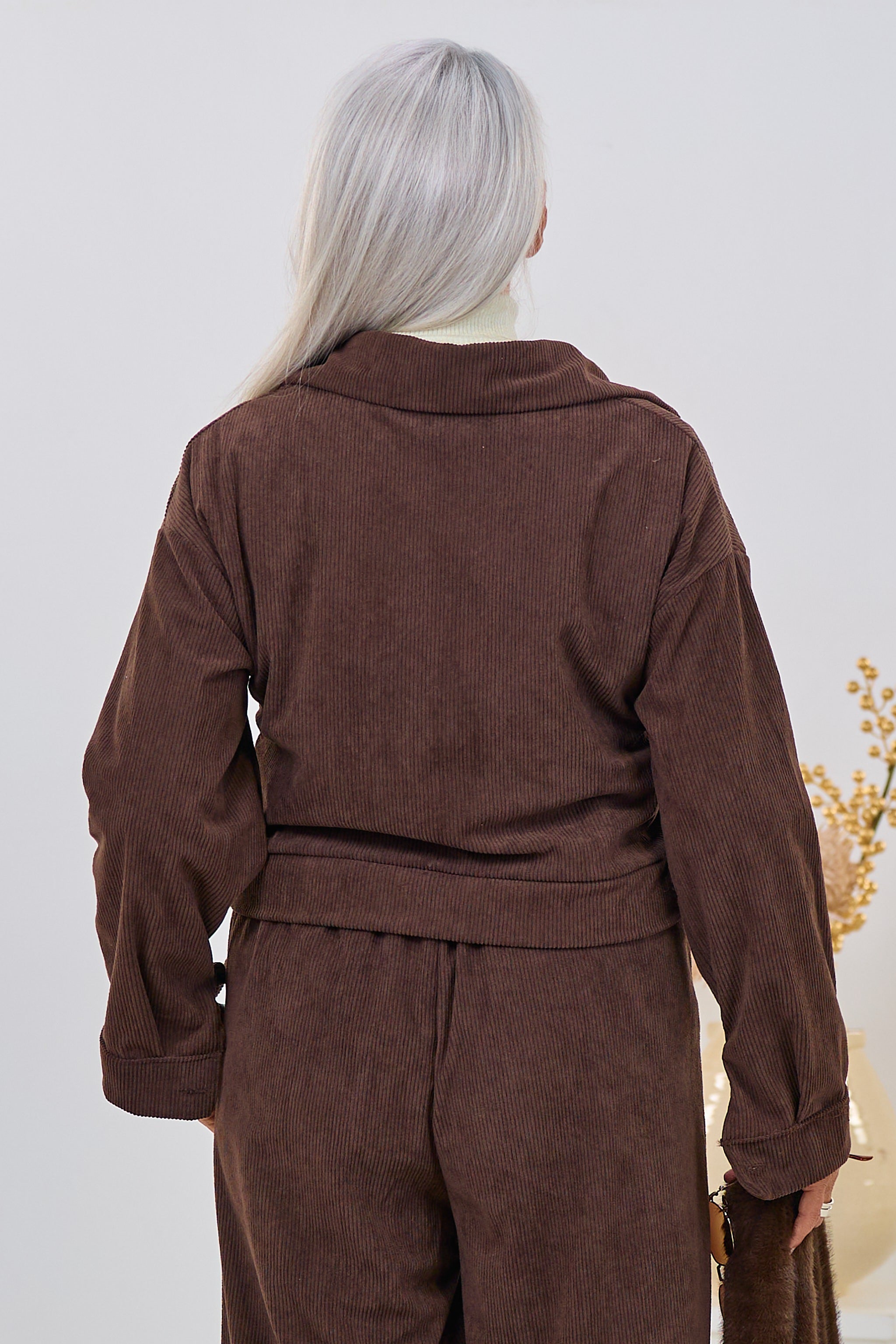 kurze Cord-Hemdjacke, braun