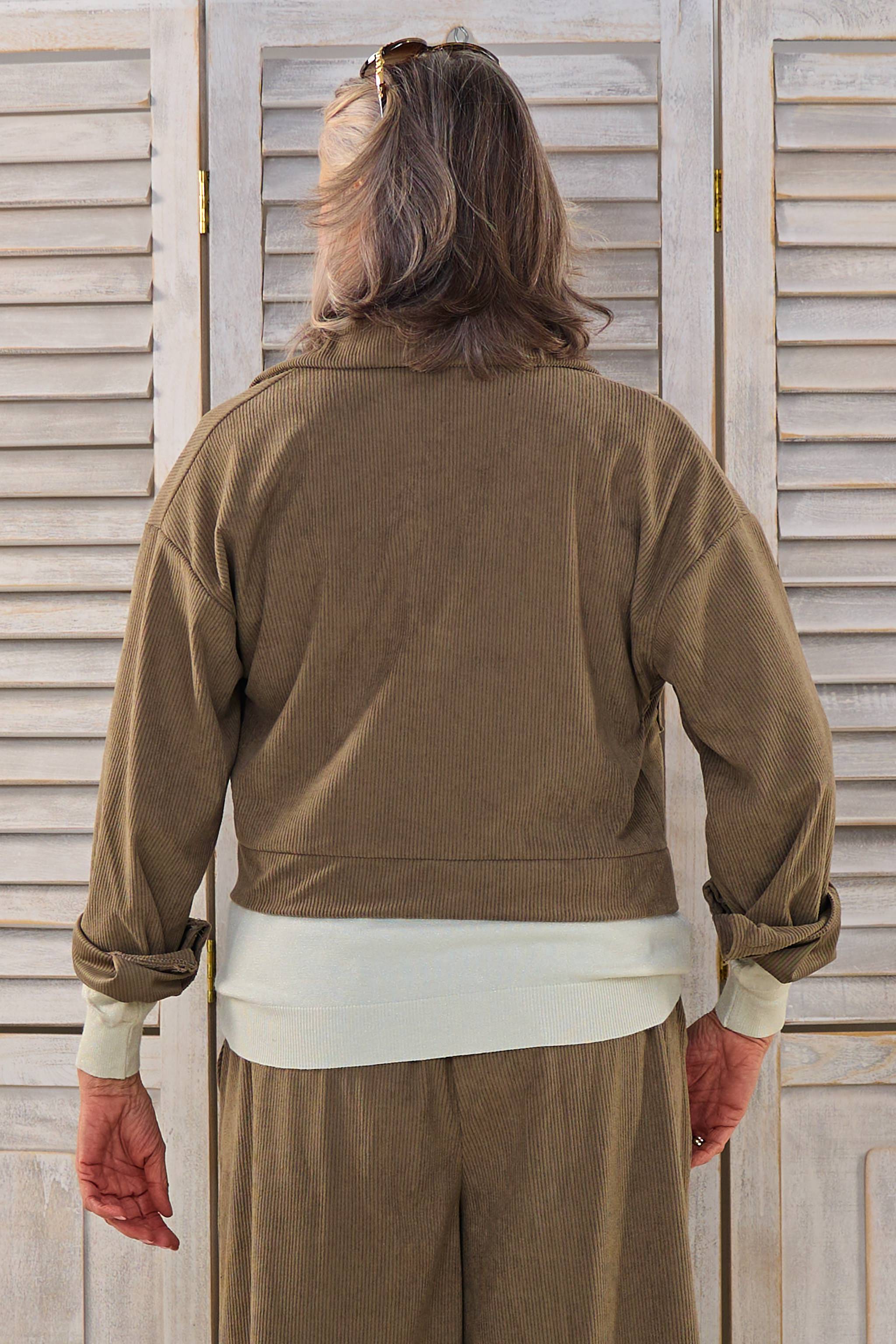 kurze Cord-Hemdjacke, schlamm