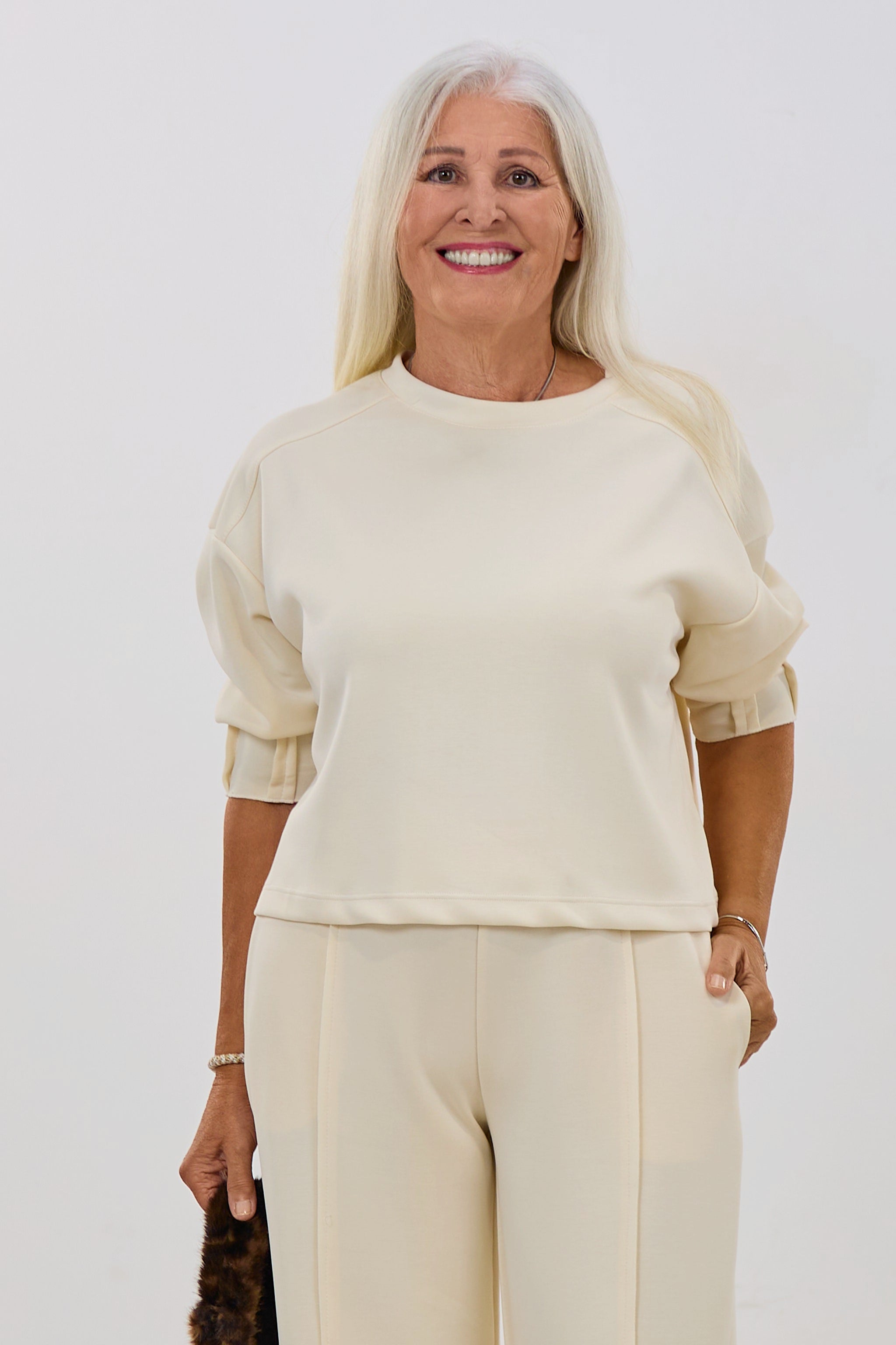 Cozy Basic Shirt mit 3/4 Arm, creme
