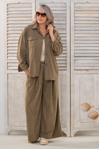 Lange Cord-Hemdjacke, schlamm
