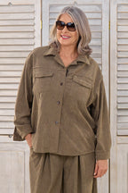 Lange Cord-Hemdjacke, schlamm